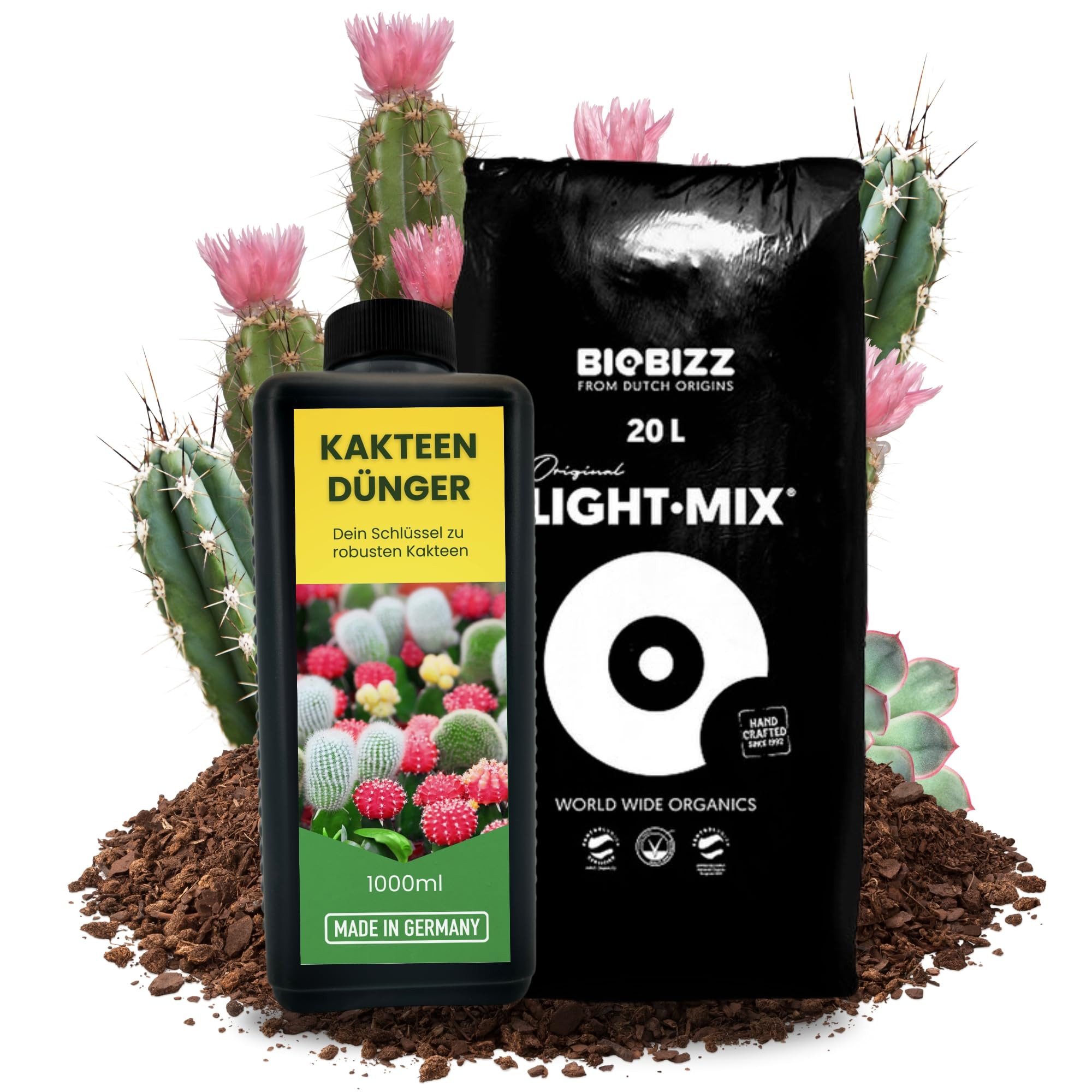 TronicXL Pflanzerde 1L Kakteendünger 20 Liter Erde Pflanzenerde Sukkulenten Dünger Kaktus Flüssigdünger, (Sukkulentendünger Universal Dünger), flüssig Kaktusdünger Kaktus Sukkulentenerde Kakteenerde