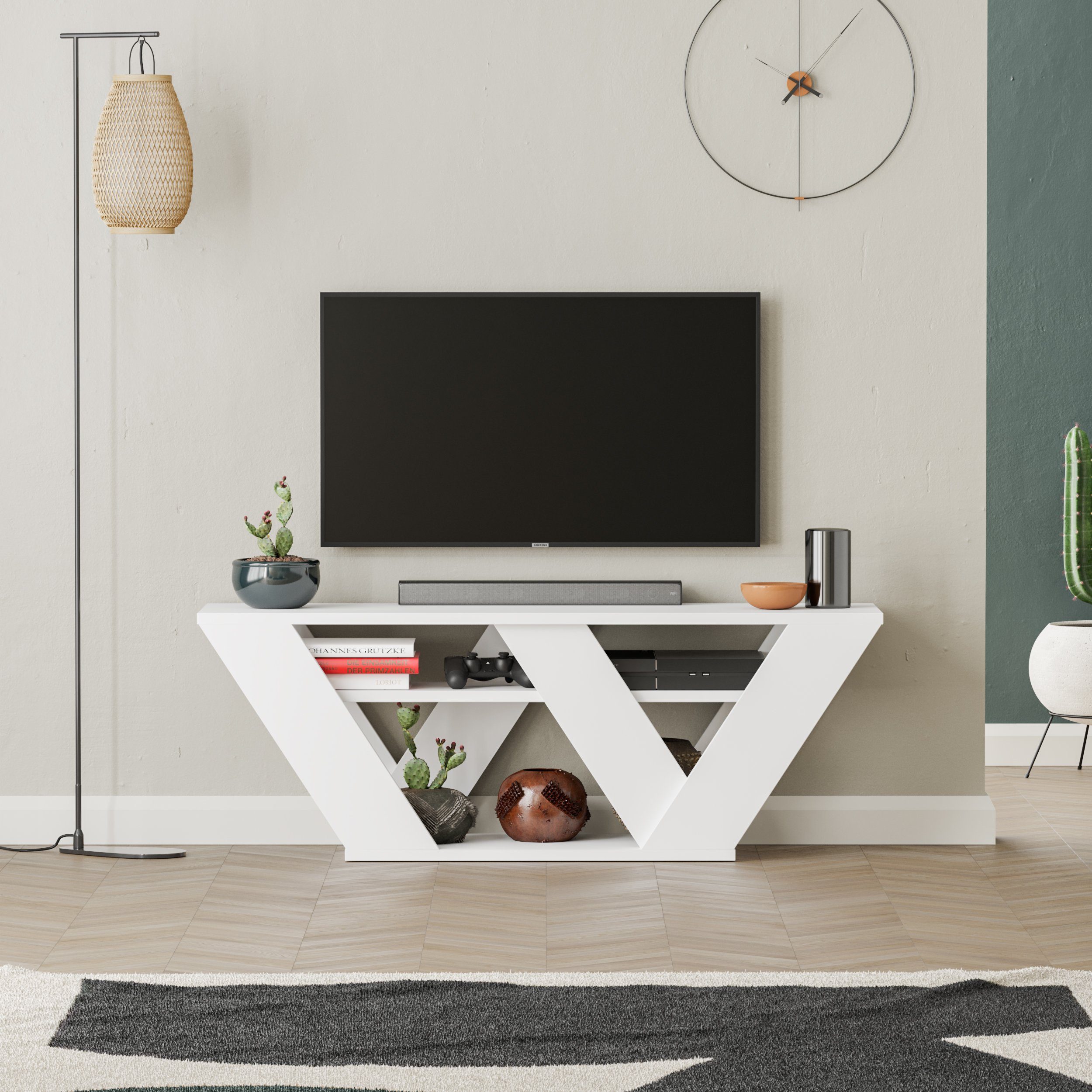 Decortie TV-Schrank Pipralla Moderner TV-Ständer Multimedia Mit Einlegeböden, 110 x 30 x 40 cm