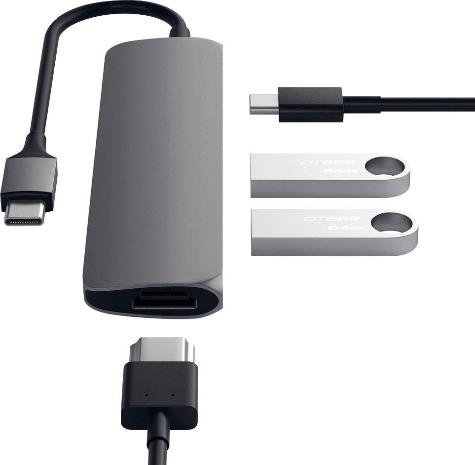 Satechi Type-C Slim Multi-Port 4K Pass-through Adapter zu HDMI, USB 3.0 Typ A, USB Typ C, 12 cm