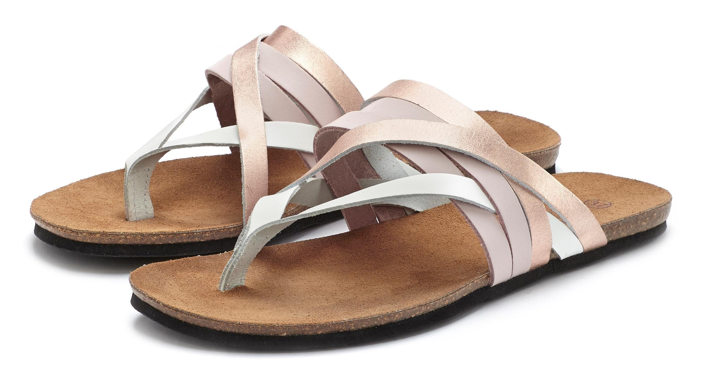 LASCANA Zehentrenner Sandale, Pantolette aus Leder mit Korkfußbett günstig online kaufen