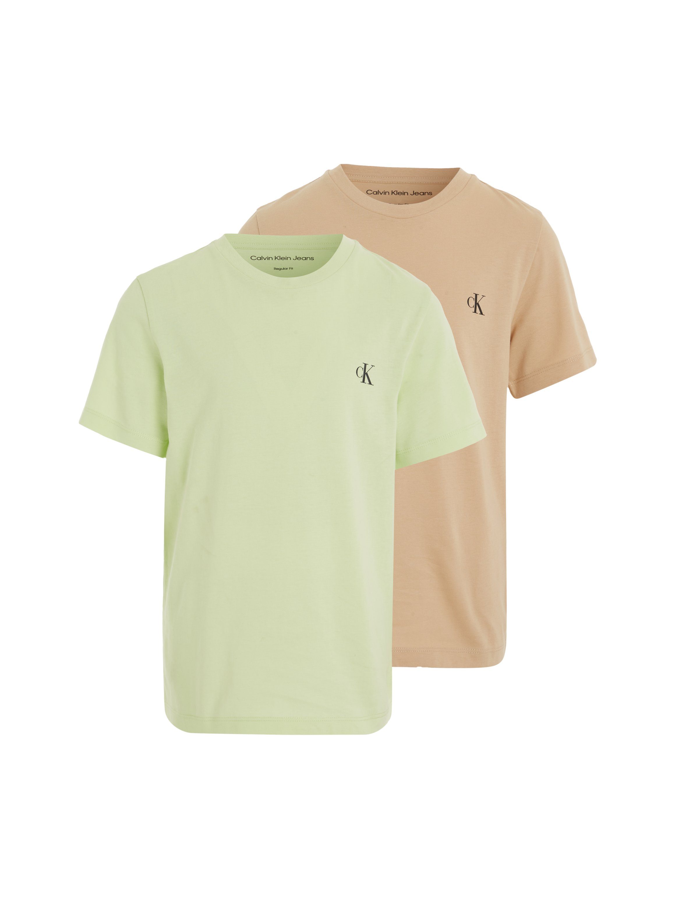 Calvin Klein Jeans T-Shirt Exotic 2-PACK MONOGRAM Logodruck Mint Warm mit / TOP Sand