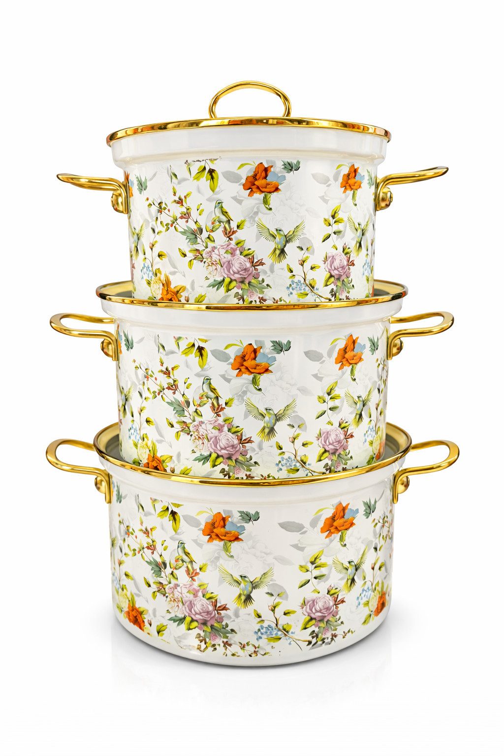 Zilner Topf-Set Kollektion emaillierter Töpfe, klassischen Natur inspirierten Designs, Aluminiumguss, Emaille (6-tlg., Die perfekte Geschenkidee für jeden Anlass)