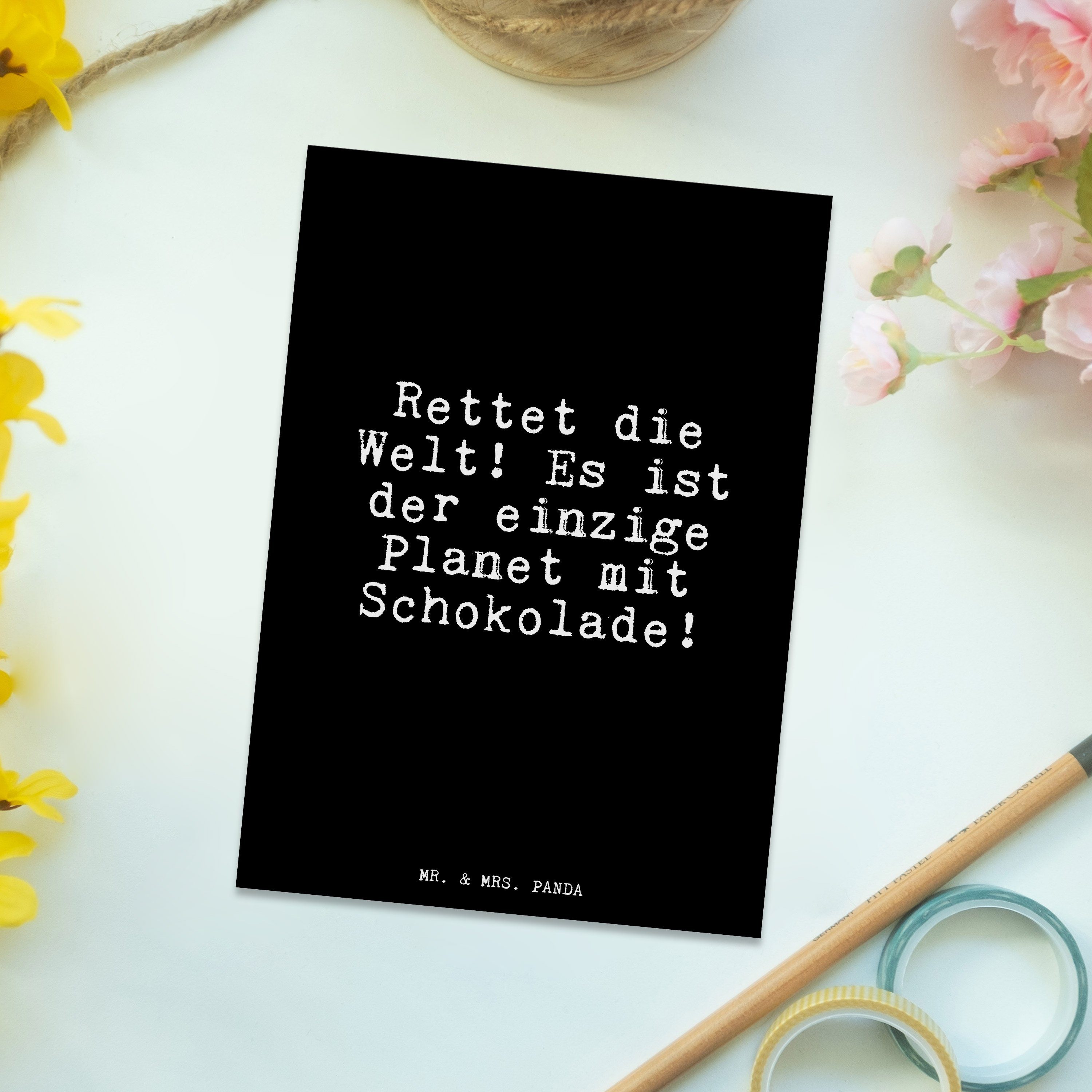 Mr. & - Welt! Postkarte Spruch Geschenk, Schwarz Panda - Freundin, die Glizer Mrs. Es... Rettet