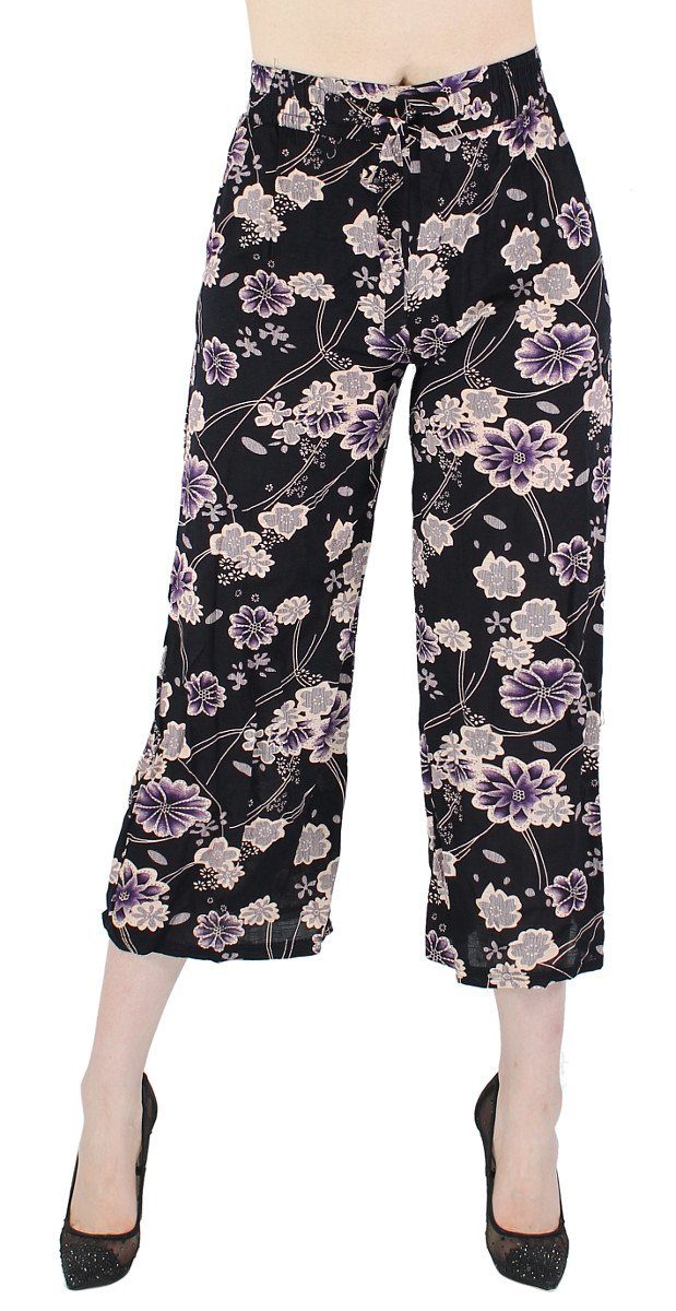 dy_mode Palazzohose Damen Palazzohose Capri Hose in Blumen Muster Freizeithose Sommer mit Gummibund im Rückenbereich