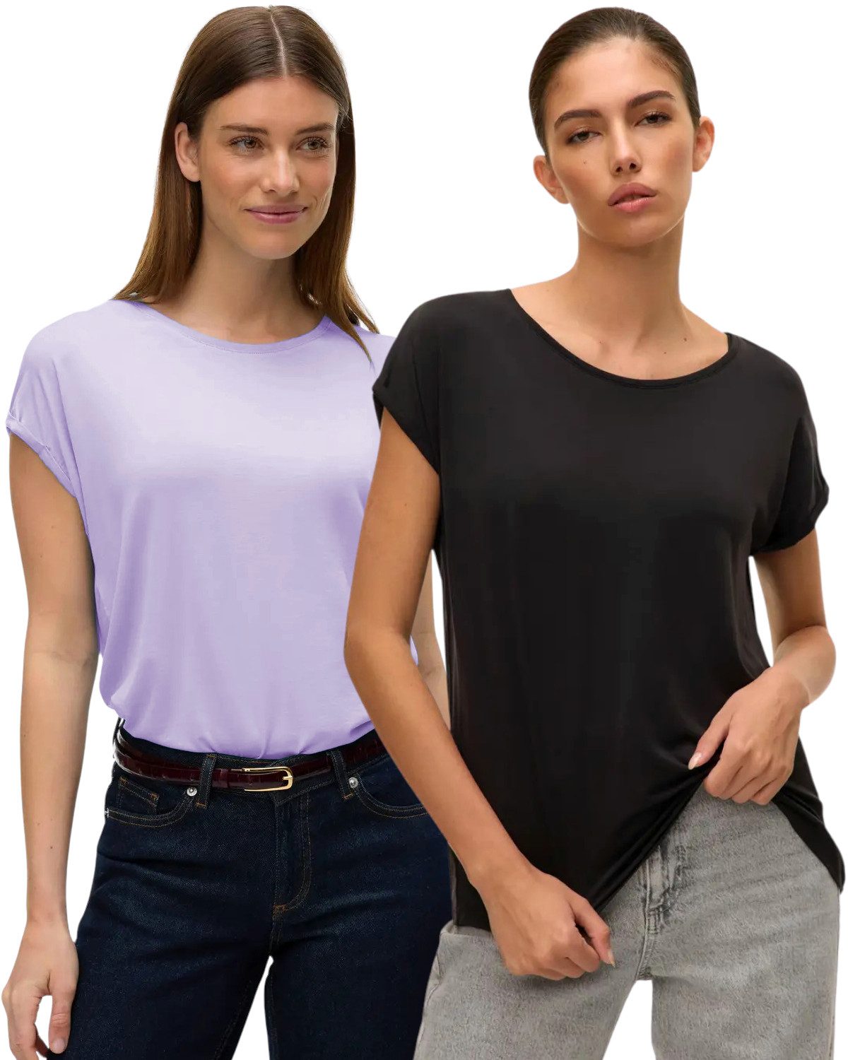 Vero Moda T-Shirt Stilvolles Basic Shirt mit Rundhalsausschnitt (2er-Pack) günstig online kaufen