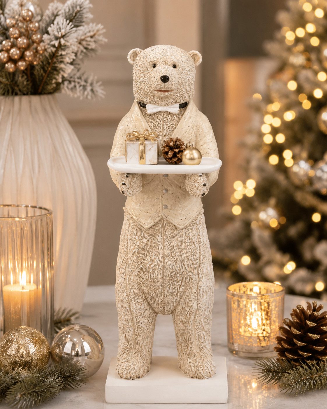 MF Tierfigur Deko Bär Kellner Bruno mit Tablett beige 30 cm (1 St)