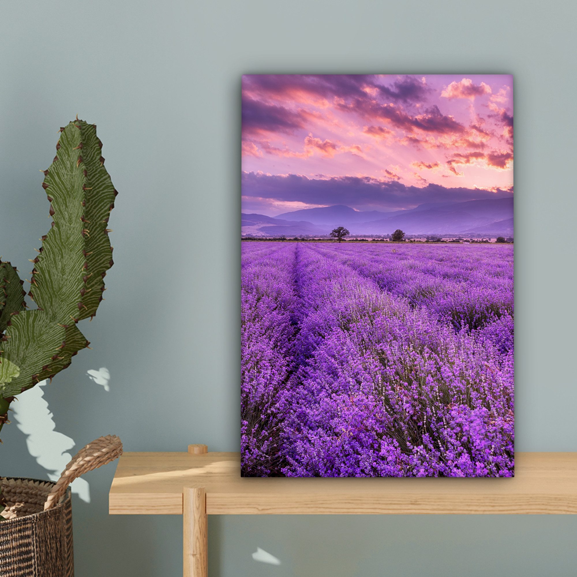 OneMillionCanvasses® Leinwandbild Lavendel - Lila - Blumen - Feld, Fotodruck (1 St), Leinwand Canvas Wandbild, Wanddekoration 20x30 cm – Bild 5 von 5