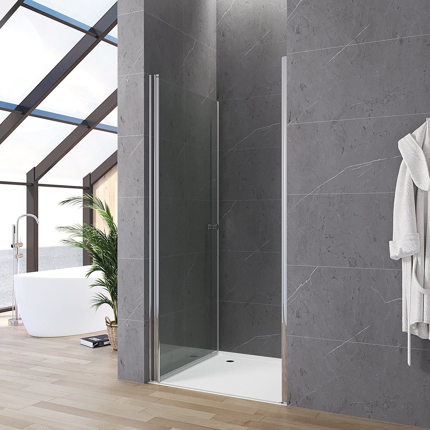 AQUABATOS Dusch-Drehtür Duschabtrennung Nischentür Schwingtür Duschtür Pendeltür Glastür, 70x187 cm, Einscheiben-Sicherheitsglas (ESG) 5 mm, (Breite 70 75 80 90 100 cm Höhe 187 cm Wandausgleich 15 mm & 10 mm Echtglas rahmenlos) Klarglas links und rechts montierbar mit Verstellbereich
