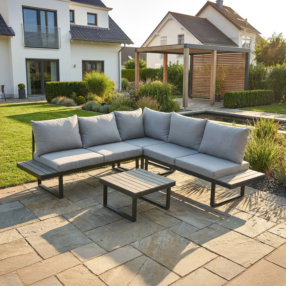 Greemotion Gartenlounge-Set [Pisa] Lounge-Set Garten Aluminium inkl. Auflagen, (4-tlg), inkl. Auflagen