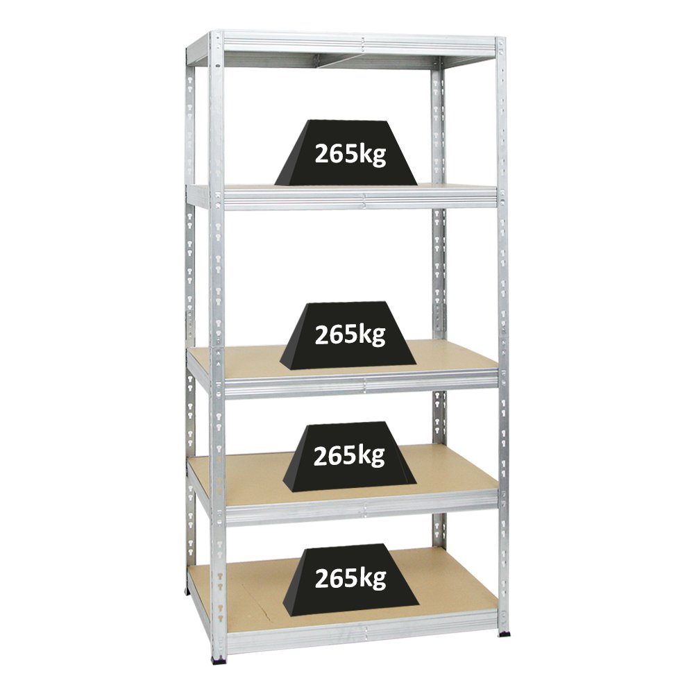 PROREGAL® Schwerlastregal Robustes Lagerregal TIGER 180x90x60cm Fachlast 265kg 5 Ebenen Verzinkt, Stabiles Garagenregal Kellerregal Lastenregal Lagerregal Steckregal
