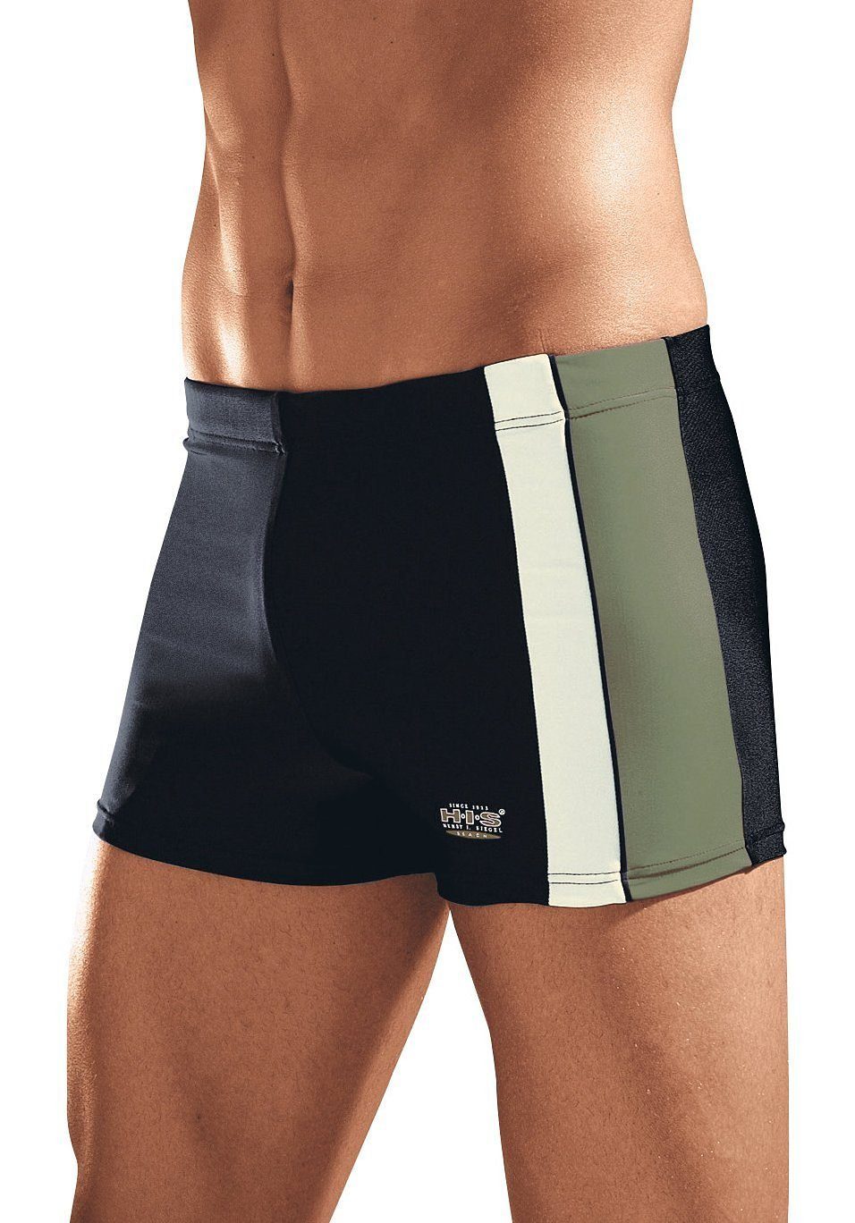 schwarz-oliv mit Boxer-Badehose Kontrasteinsätzen H.I.S