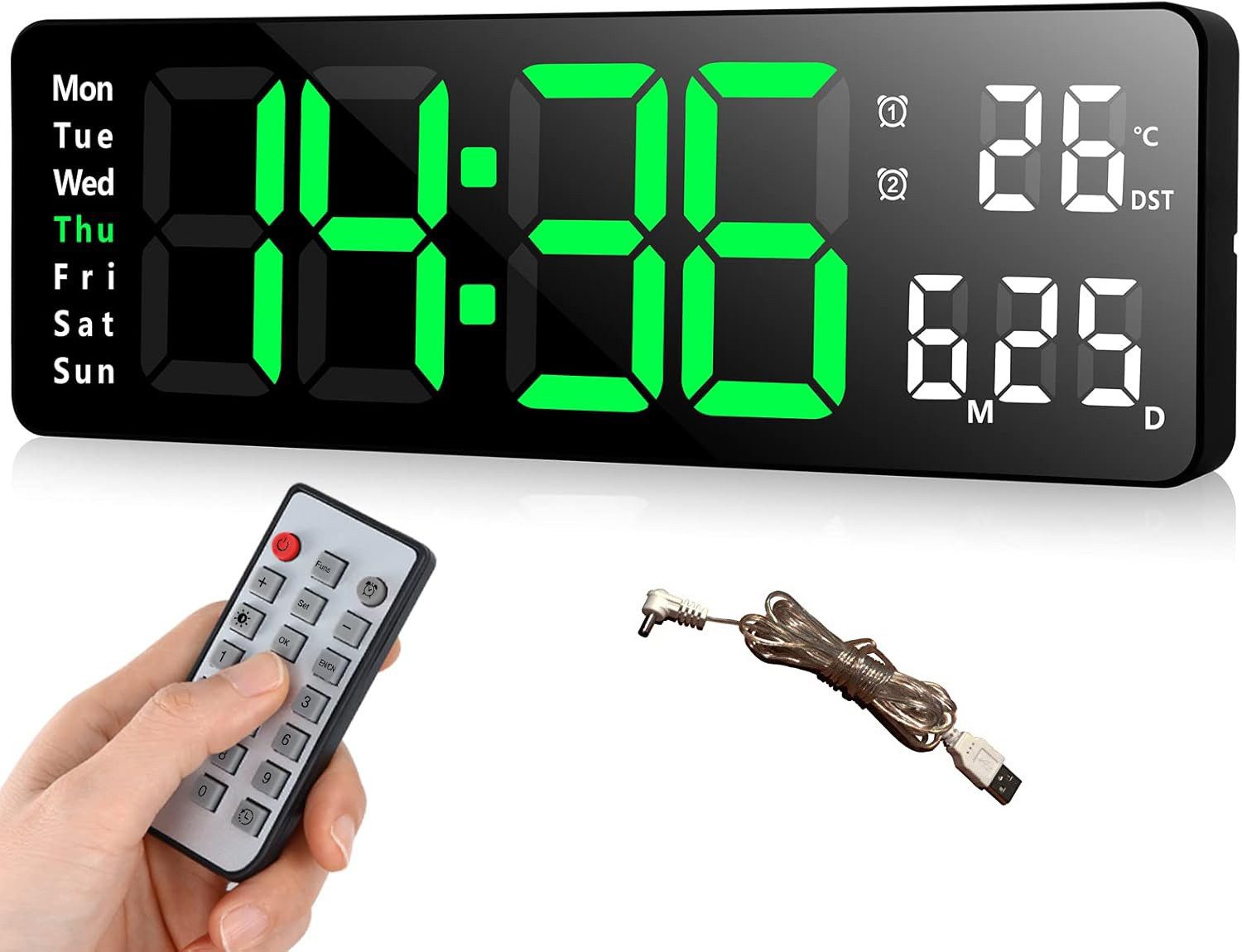Wanduhr 13" Digital Uhr Wanduhr, LED Wanduhr Digital mit Fernbedienung