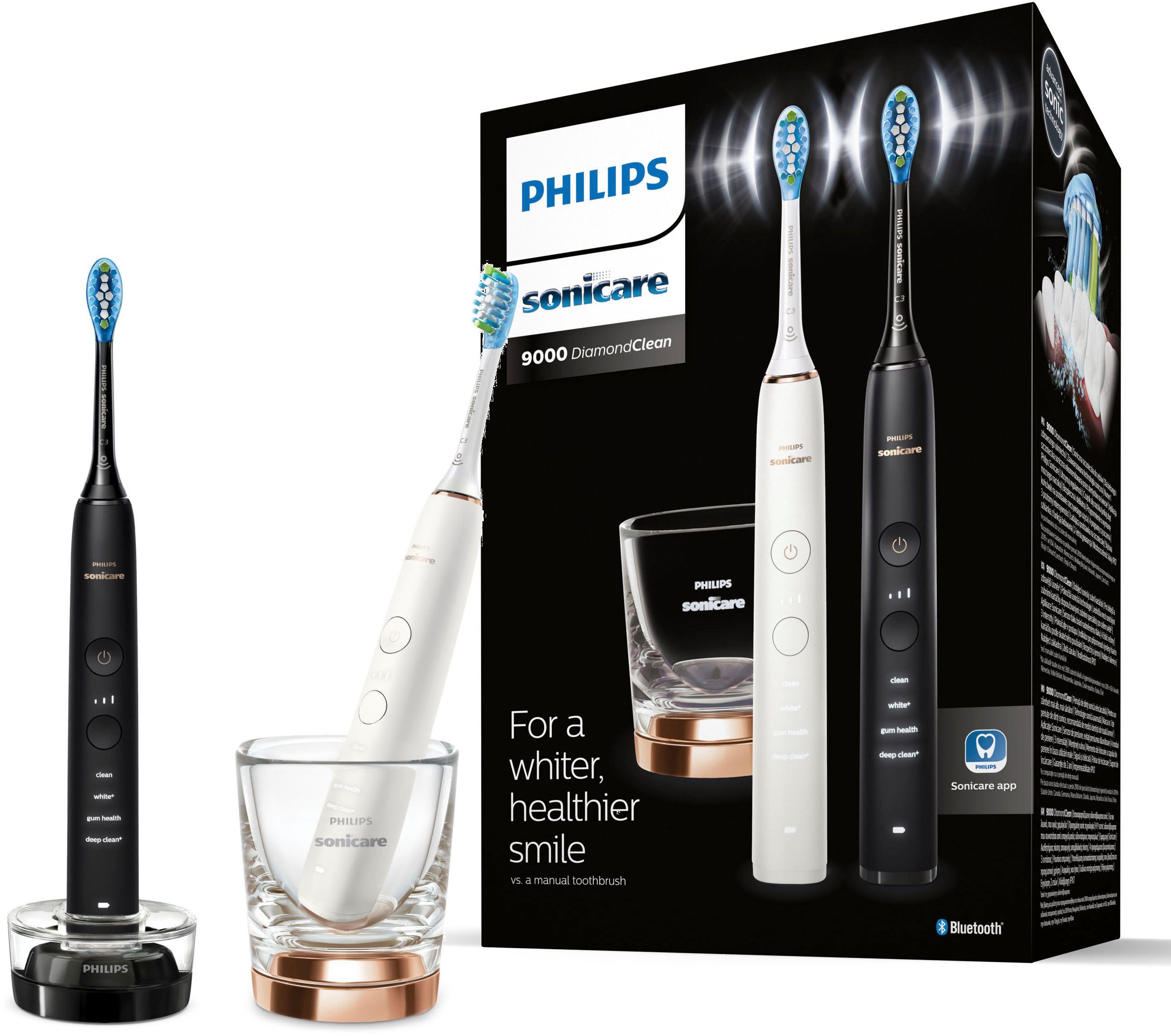 Philips Sonicare Elektrische Zahnbürste DiamondClean 9000 HX9914/57,  Aufsteckbürsten: 2 St., mit Schalltechnologie, 2er Set, Ladeglas online  kaufen | OTTO