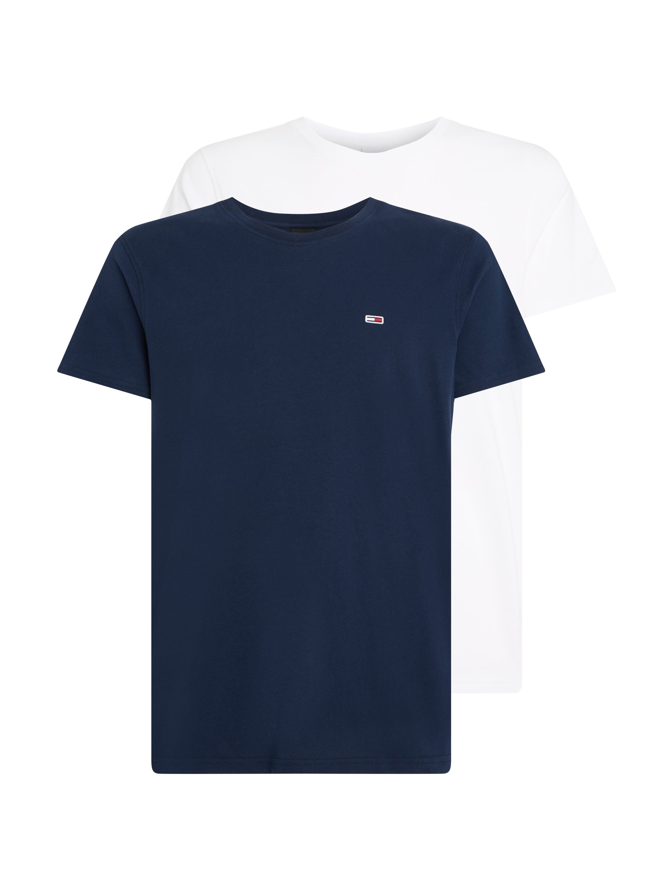 Tommy Jeans T-Shirt der SLIM TEE Markenlogo 2-tlg., Dark Night 2PACK Brust 2er-Pack) TJM mit JERSEY auf (Packung, Navy/Weiß