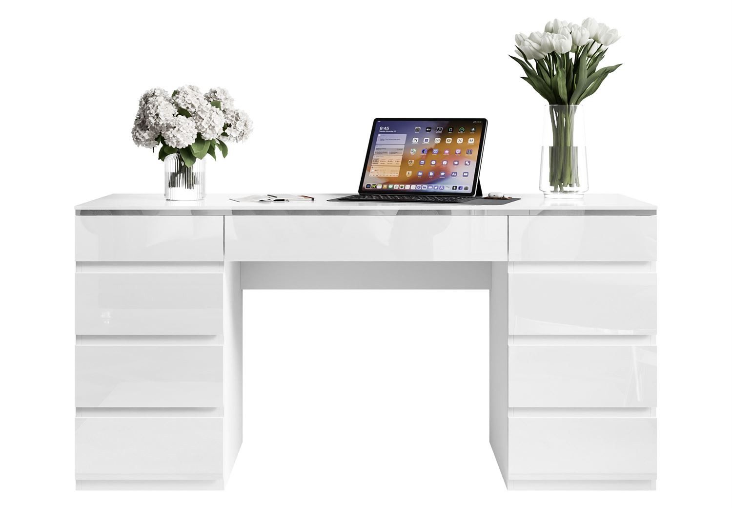 Lookway Schreibtisch AURORA DOUBLE SILVER mit Schubladen (1x Schreibtisch), 156,8x79,2x55 cm
