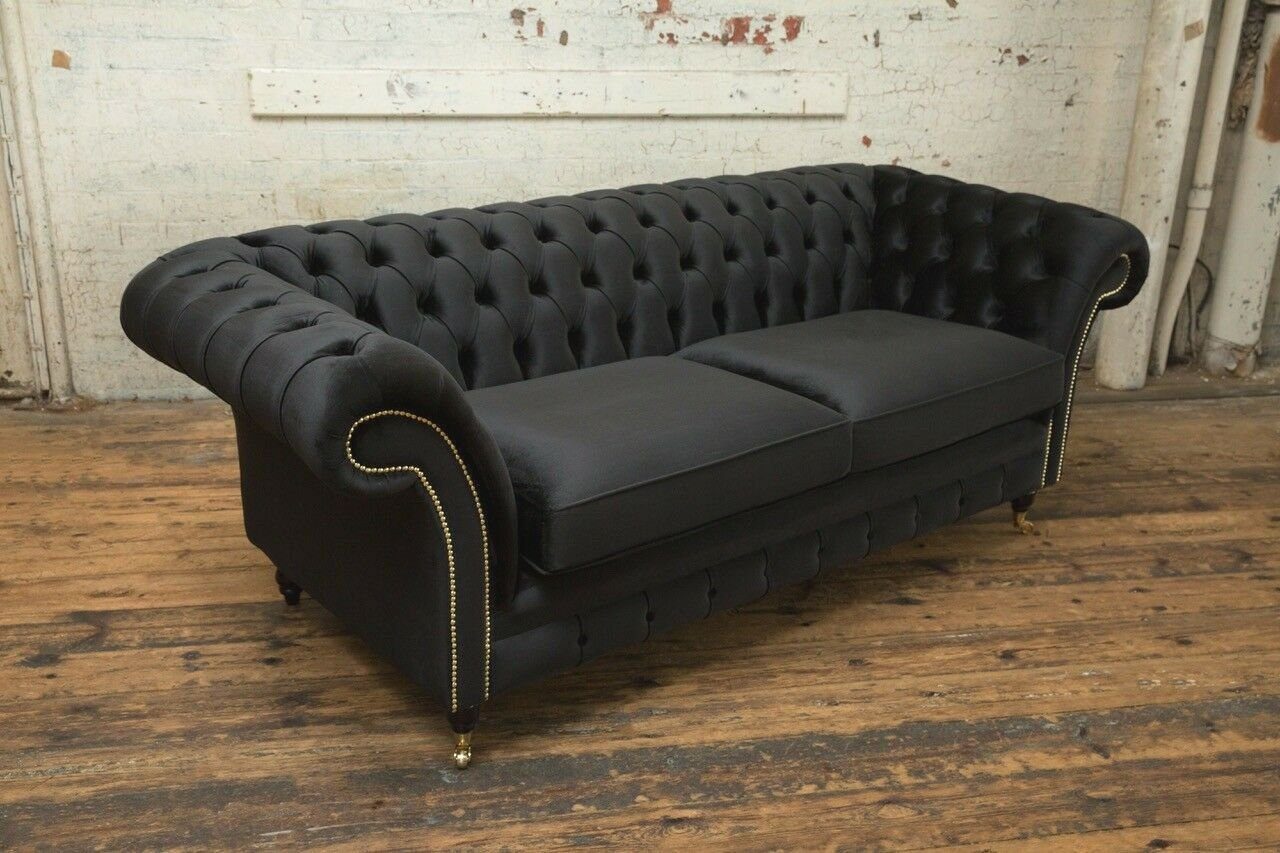 Chesterfield-Sofa Chesterfield Polster Couch Knöpfen. mit Schwarz Sofa Klassische Stoff, Die JVmoebel Sitz Rückenlehne Textil