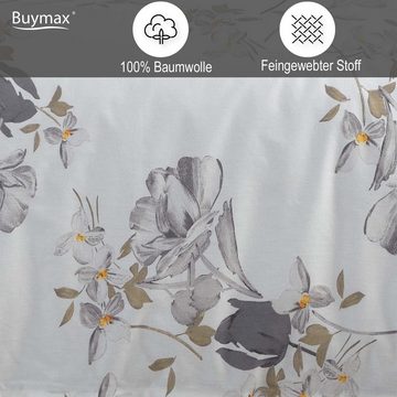 Bettwäsche, Buymax, Renforcé, 2 teilig, Bettbezug-Set 135x200 cm 100% Baumwolle mit Reißverschluss Blumen Weiß