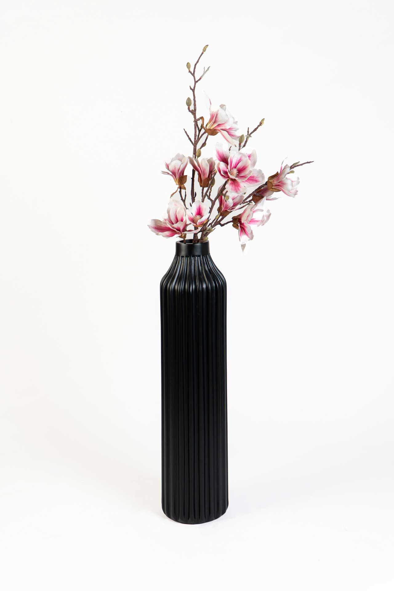 VIVANNO Bodenvase Fiberglas VERTO Säule - Wellenschwarz Matt Mit Muster (1 St), 20x80 cm