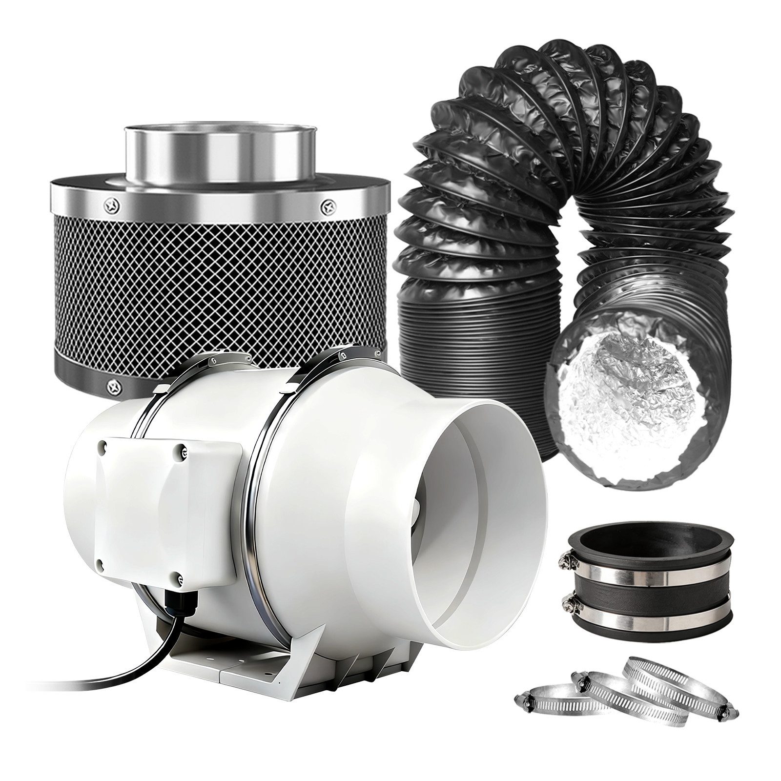 CannoBox Standventilator Rohrventilator 100mm Abluft Komplettset Aktivkohlefilter Growbox