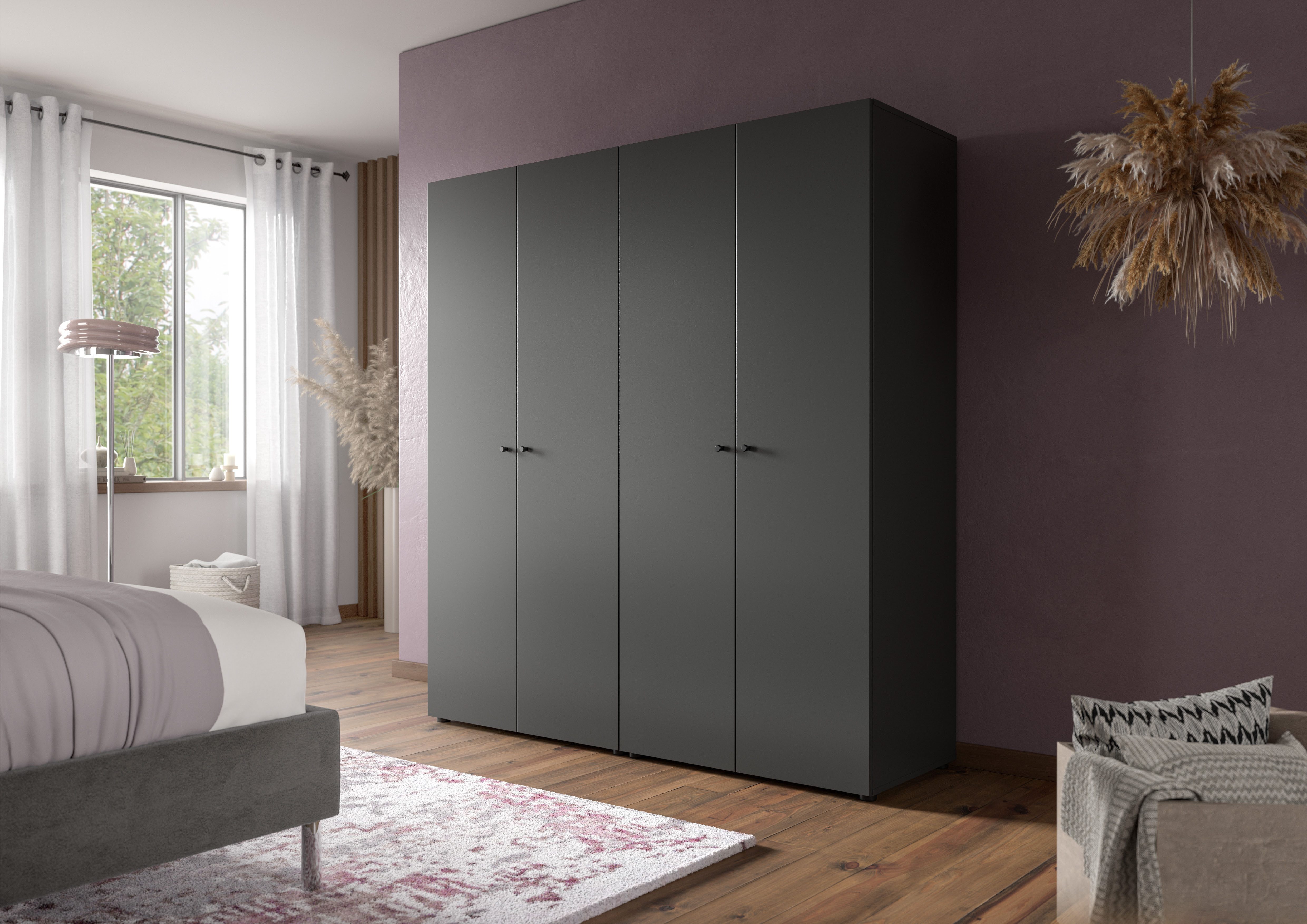 Home affaire Kleiderschrank BILLINGS, Schlafzimmerschrank, Schrank, Garderobenschrank (OTTO BESTSELLER, Garderobe & Schlafzimmer) Breite 160cm, grau, 4-türig, inkl. 2 Kleiderstangen und 2 Ablageböden
