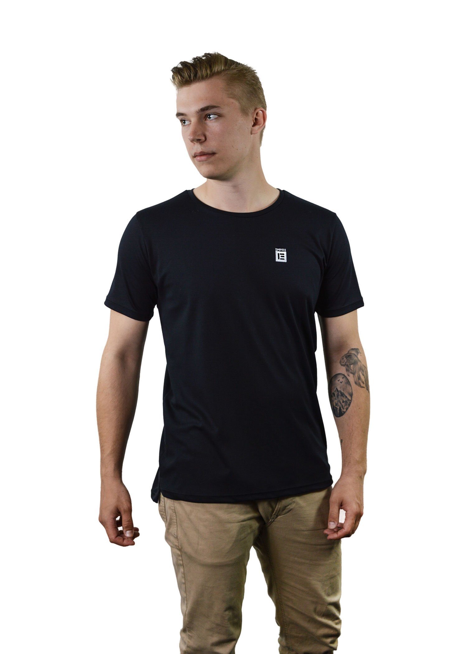 BASIC an SHIRT EMPIRE-THIRTEEN hinten schwarz den "EMPIRE" vorne T-Shirt T-Shirt, Seiten, Schlitze Logostickerei, als länger MEN