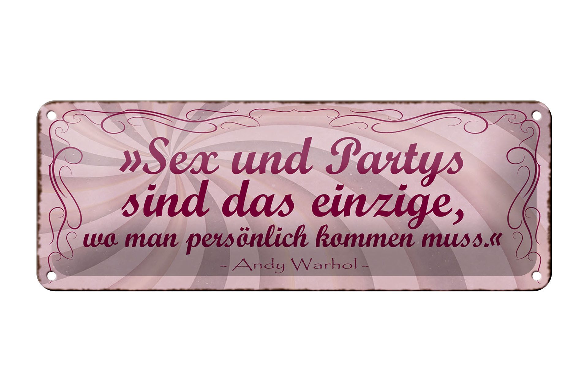 Femer GmbH Metallschild Spruch 27x10cm Sex Party persönlich kommen muss, (1 St), gewölbte Oberfläche, abgerundete Ecken, umgeschlagene Kanten