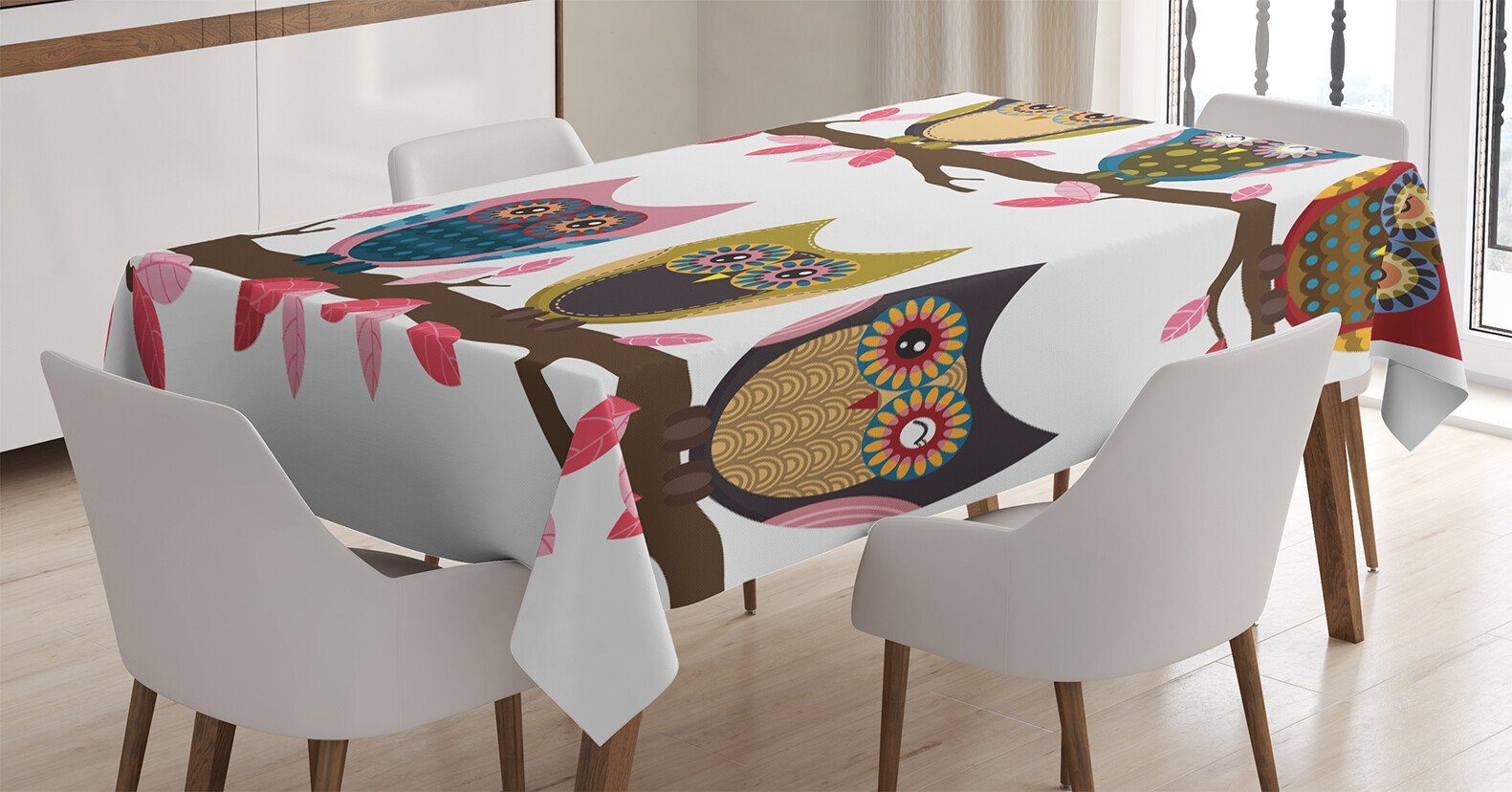 Abakuhaus Tischdecke Farbfest Bereich Farben, den geeignet Vögel Waschbar Für Eulen Retro-Kunst-Art Klare Außen