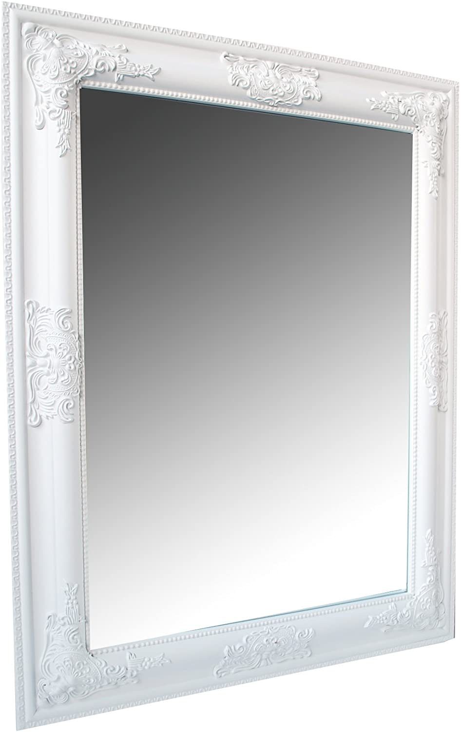 möbelando Barockspiegel Leila, Traumhafter Дзеркало in weiß mit wunderschönen Verzierungen. Breite 65 cm, Höhe 50 cm, Tiefe 3 cm. Holzrahmenbreite ca. 7 cm.