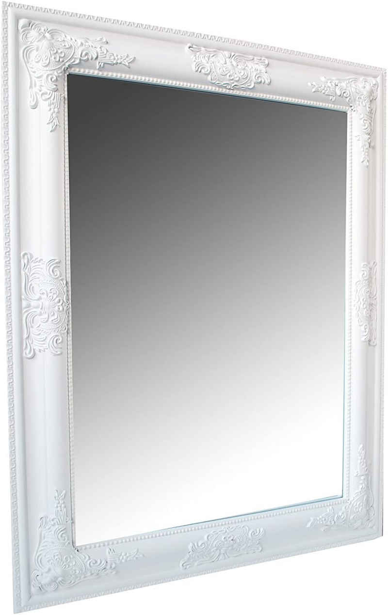 möbelando Barockspiegel Leila, Traumhafter Spiegel in weiß mit wunderschönen Verzierungen. Breite 65 cm, Höhe 50 cm, Tiefe 3 cm. Holzrahmenbreite ca. 7 cm.