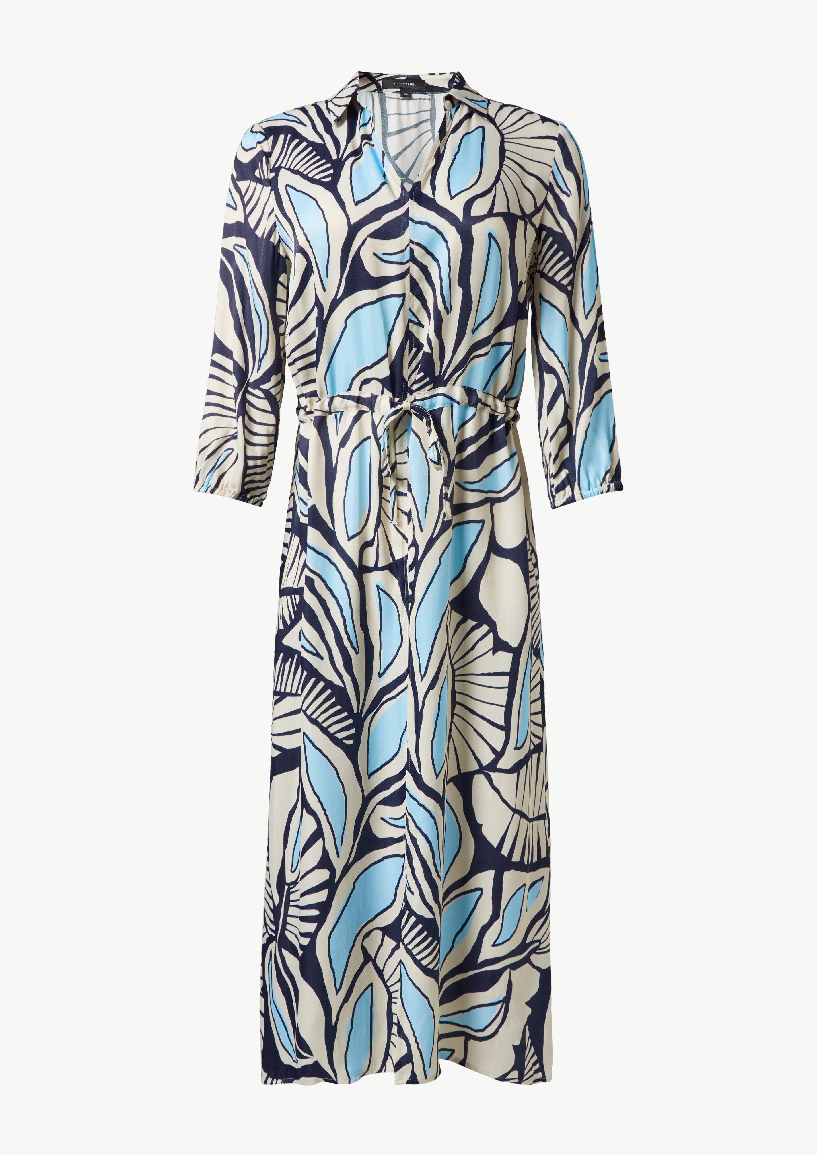 Maxikleid Gemustertes Hemdblusenkleid mit Tunnelzug