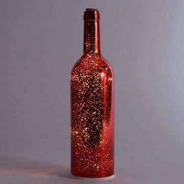 MARELIDA LED Dekolicht LED Dekoflasche Leuchtflasche flackernd m. Lichterkette 8LED Timer rot, LED Classic, warmweiß (2100K bis 3000K)