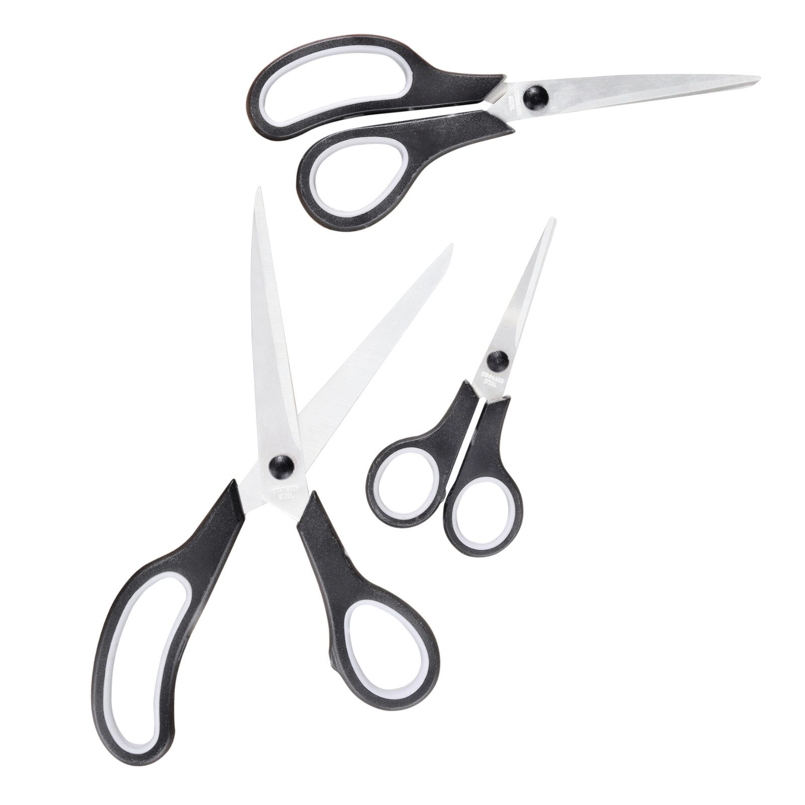 Haushalt International Haushaltsschere Bastelscheren Stoffscheren Set 3tlg 3 Größen, (Set, 3-tlg., Packung), Rostfrei, Vielseitig, ergonomischer Griff, Schwarz / Grau