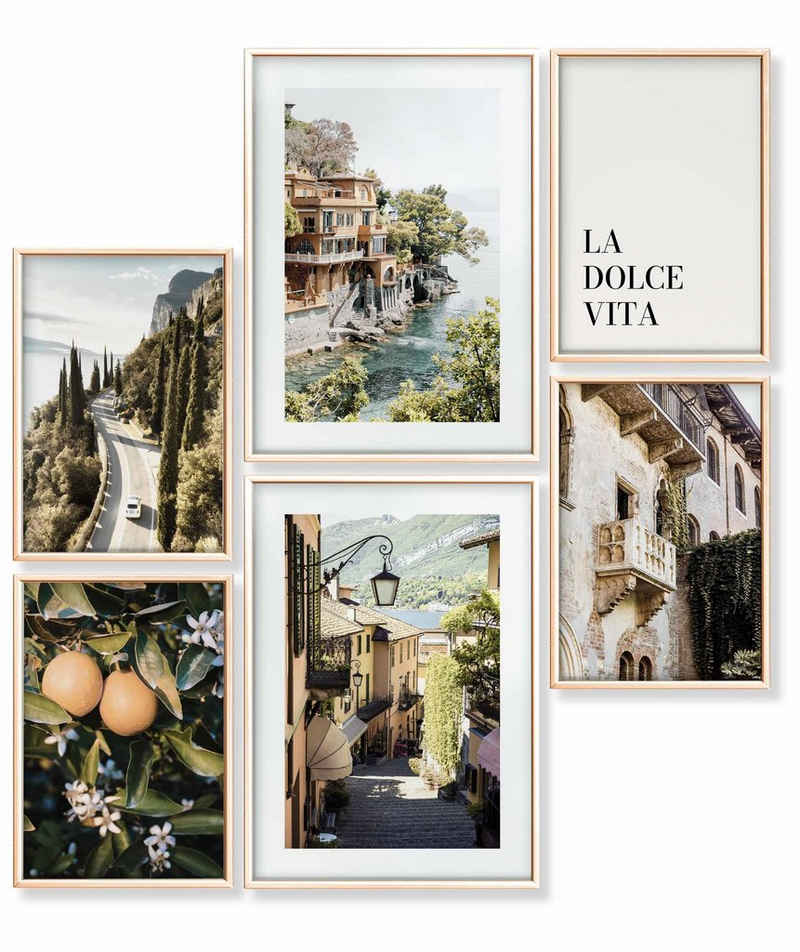 Heimlich Poster Set als Wohnzimmer Deko, Bilder DINA3 & DINA4, Italien Orange Meer, Landschaften