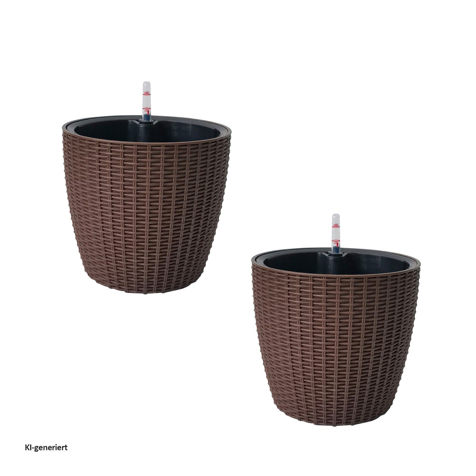 HTI-Living Blumentopf Blumentopf Hydro Ø 21 cm 2er Set Nessa Braun (Set, 2 St., 2 Hydrotöpfe), mit Wasserspeicher und Wasserstandsanzeiger