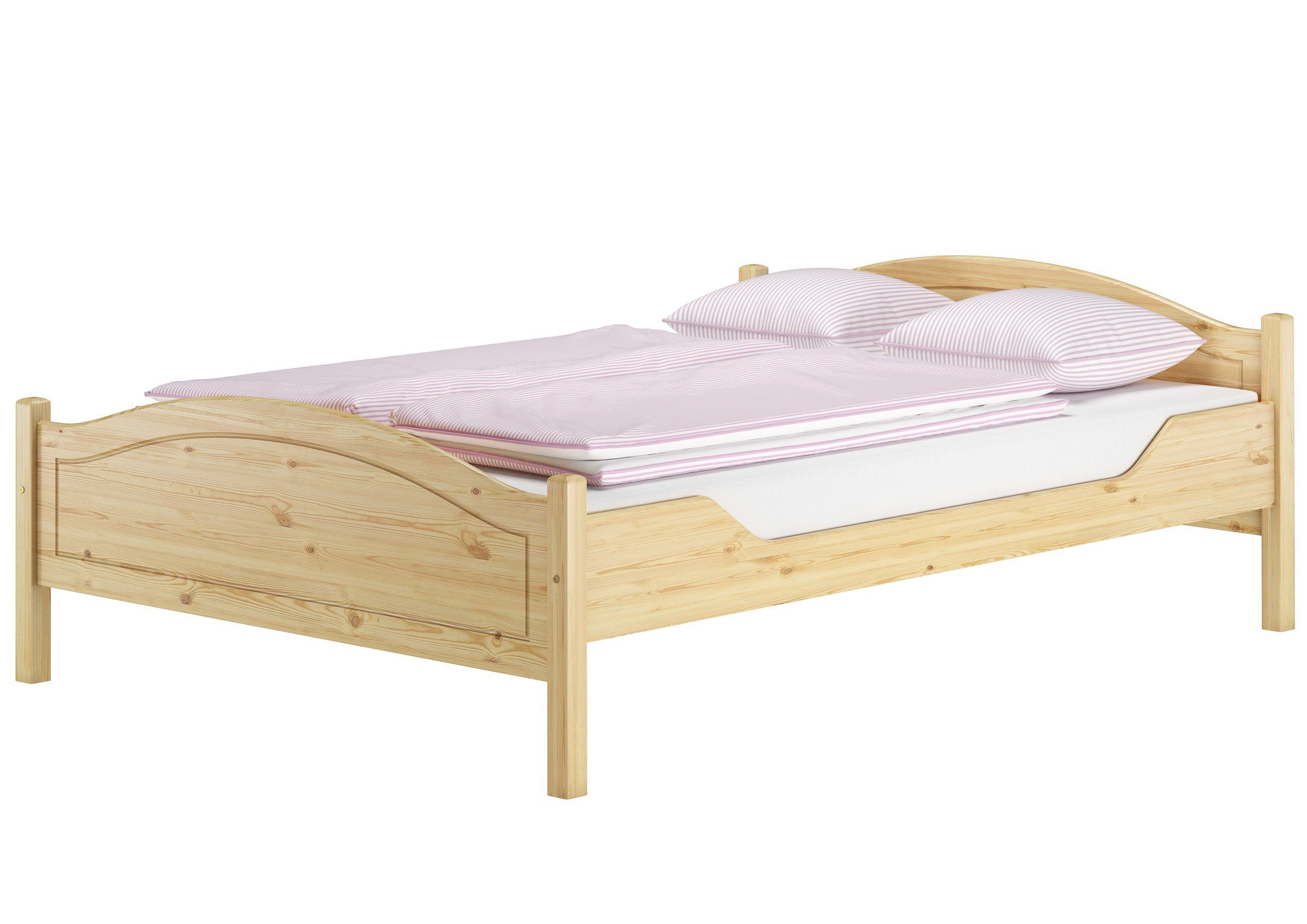 ERST-HOLZ Bett Überlanges Kieferholzbett massiv 140x220 Doppelbett Zubehör wählbar, Kieferfarblos lackiert