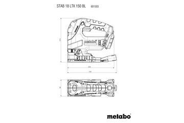 Metabo Professional Akku-Stichsäge STAB 18 LTX 150 BL, incl. 3x Sägeblatt, Zubehör, Karton