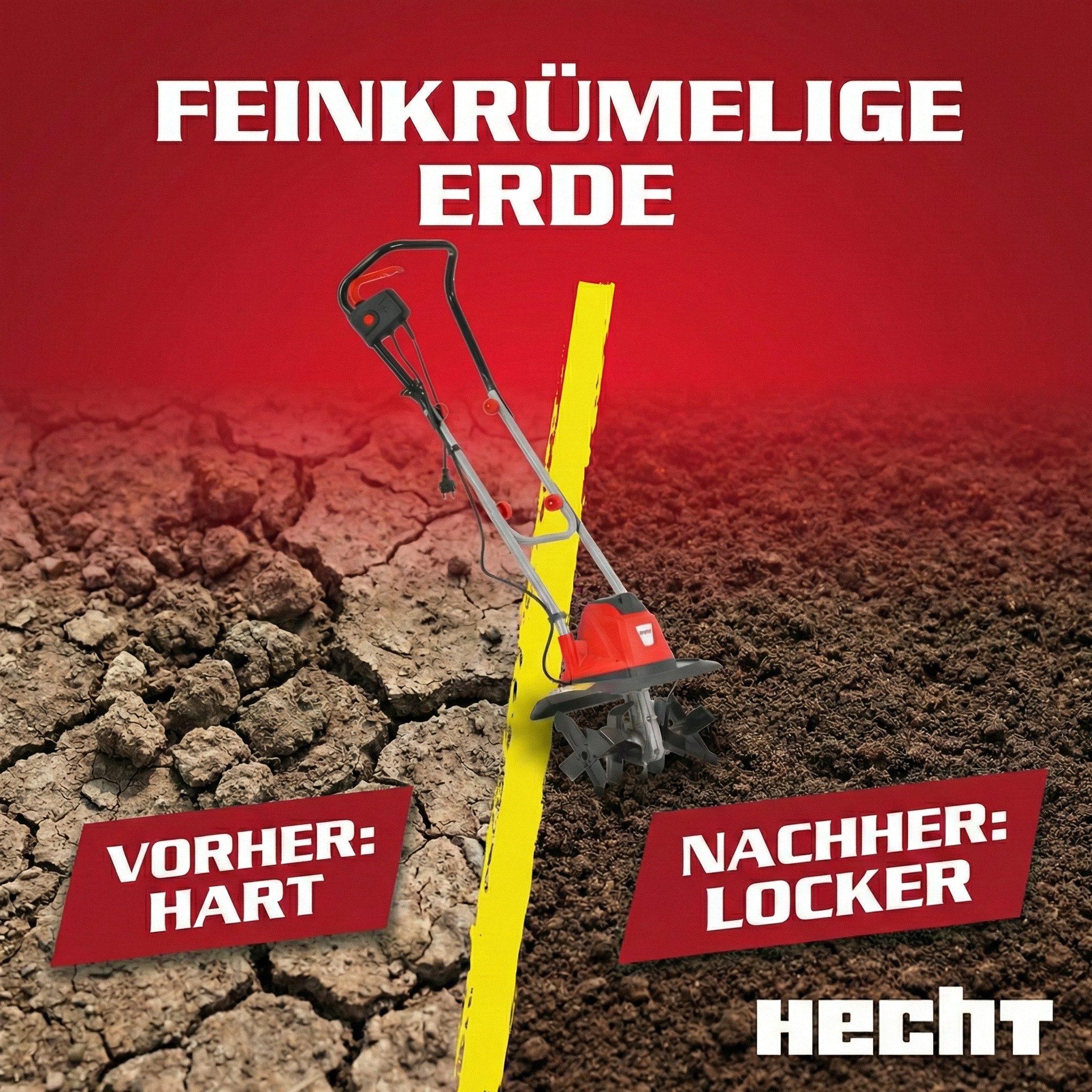 Hecht Gartenhacke Elektro Gartenfräse 750W 20cm Arbeitstiefe 16 Messer Motorfräse, 32 cm Arbeitsbreite, 230V, 8 kg