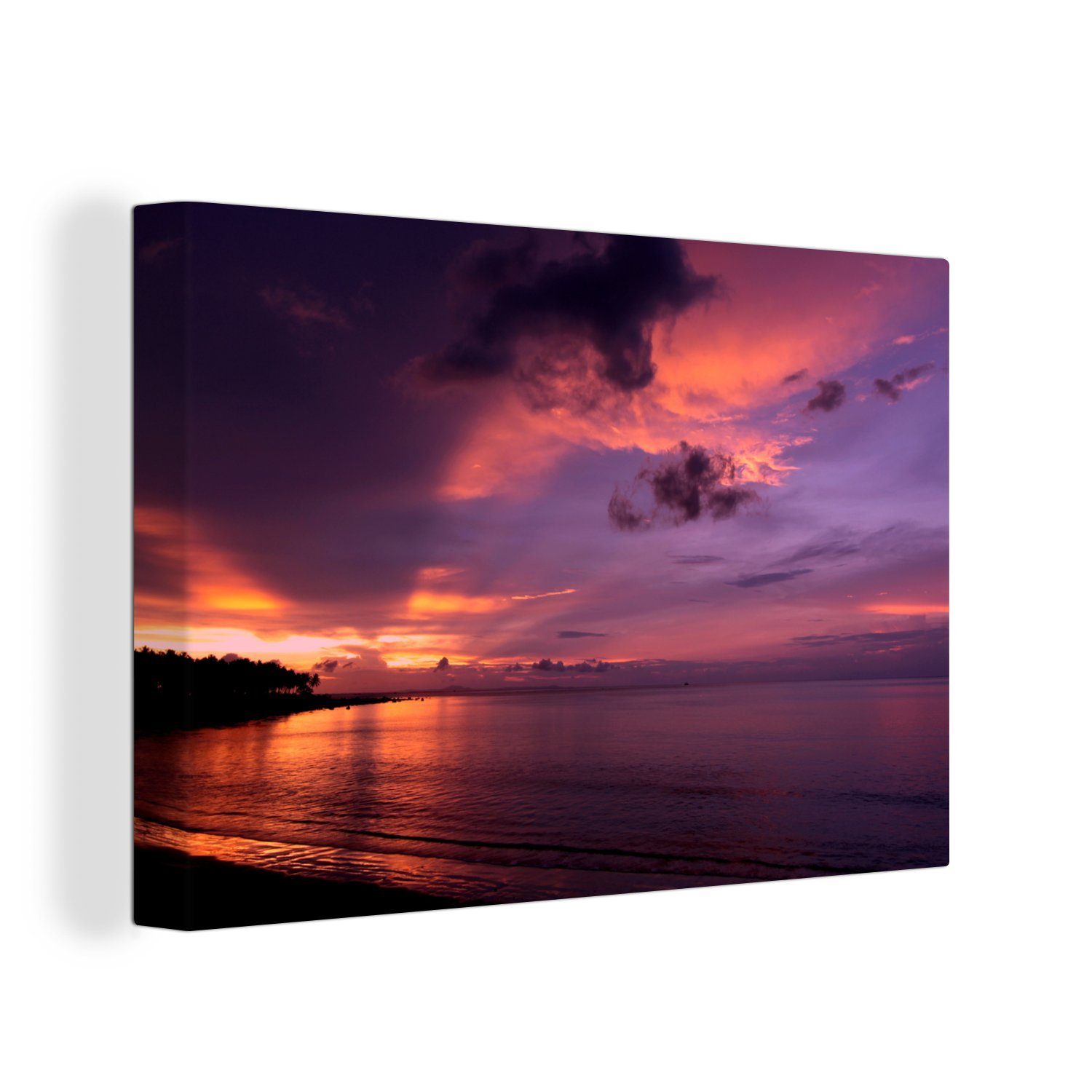 OneMillionCanvasses® Leinwandbild Rosa Sonnenuntergang im Ujung-Kulon-Nationalpark, (1 St), Wandbild Leinwandbilder, Aufhängefertig, Wanddeko, 30x20 cm