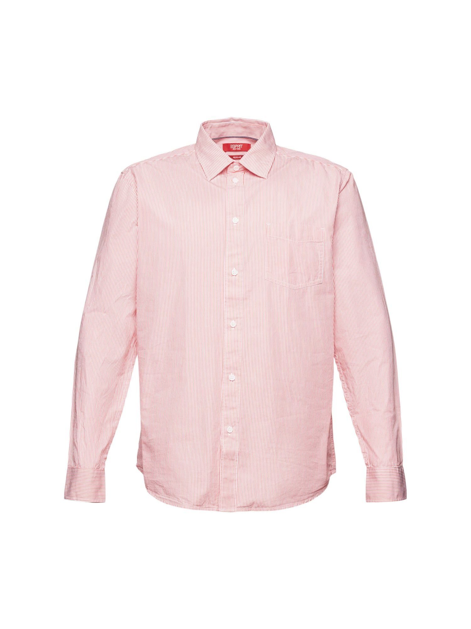 Esprit Langarmhemd Gestreiftes Hemd aus Baumwoll-Popeline CORAL RED