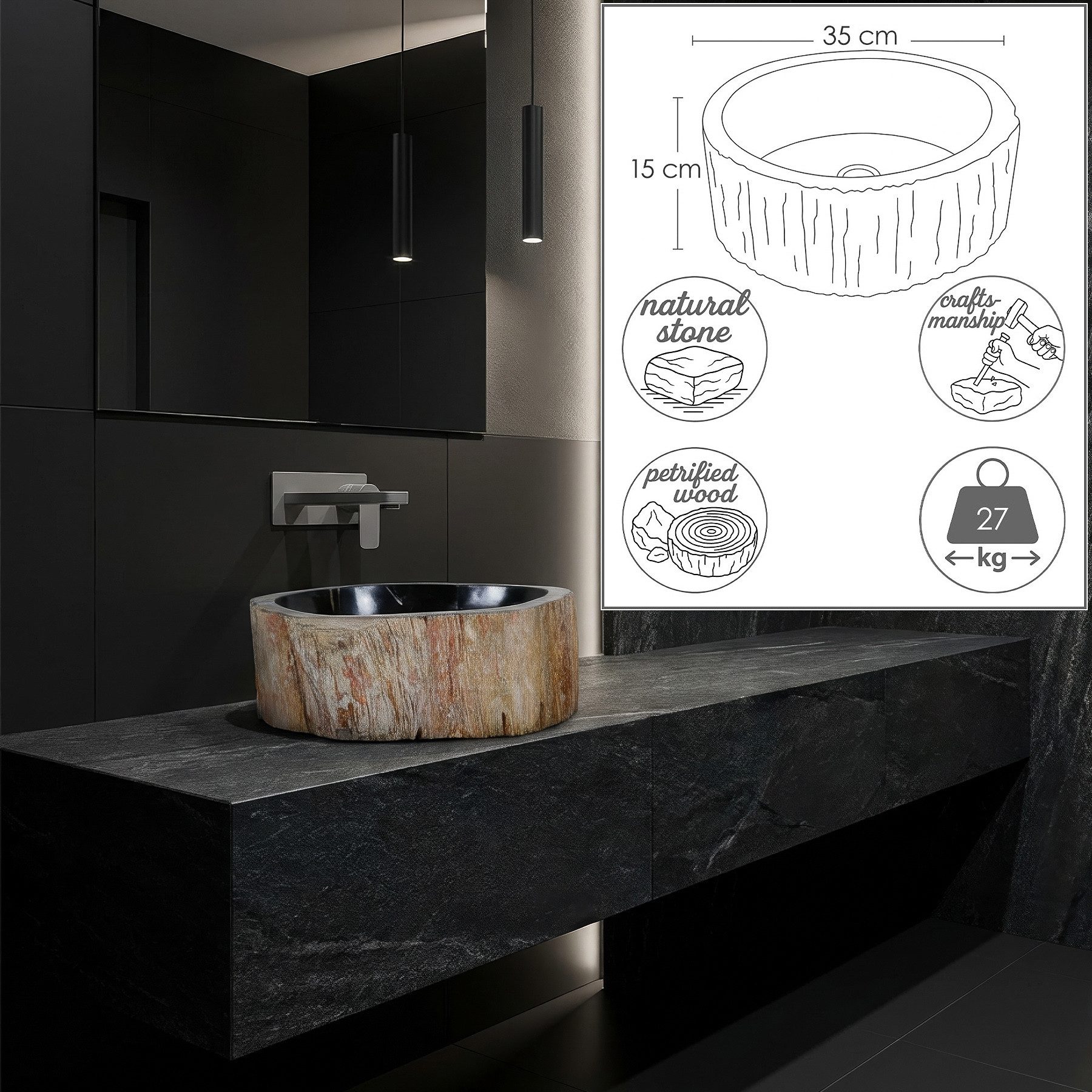Casa Moro Waschbecken Stein Waschbecken - Fossiles Holz Aufsatzwaschbecken Spa & Badezimmer (Badezimmer Gäste WC), Einzigartiges Naturstein Handwaschbecken MW514015