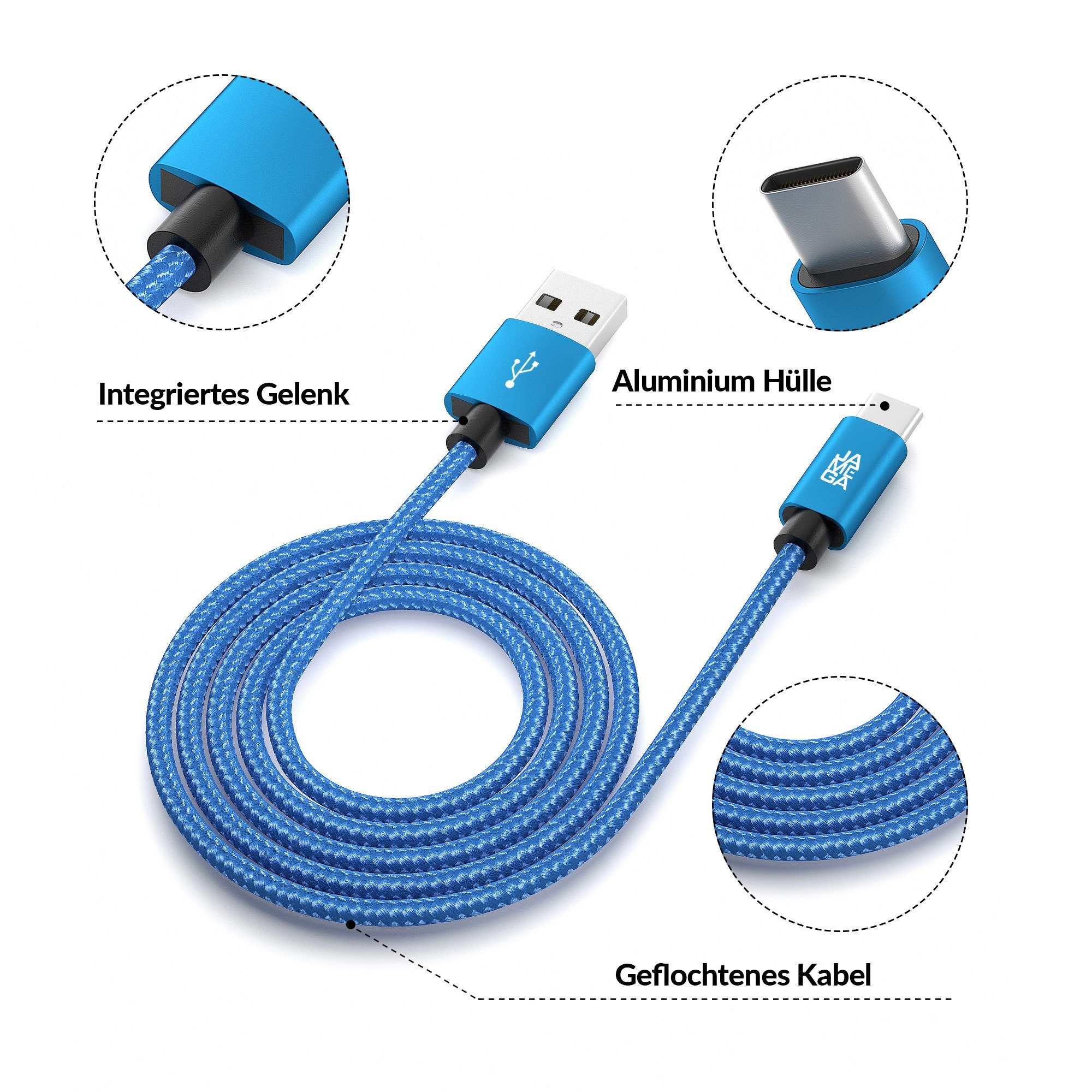JAMEGA USB-C Datenkabel Ladekabel für Samsung Apple iPhone Huawei Xiaomi uvm. USB-Kabel, USB Typ A, USB Typ C, (200 cm) – Bild 4 von 5