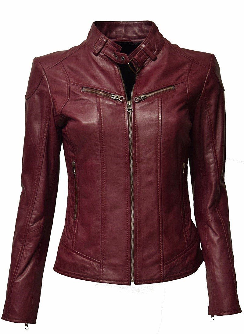 Zimmert Leather Lederjacke Frida washed Lammnappa Leder, Stehkragen, Cognac, Braun, Schwarz, Rot, Gelb, Stein, Anthrazit beere