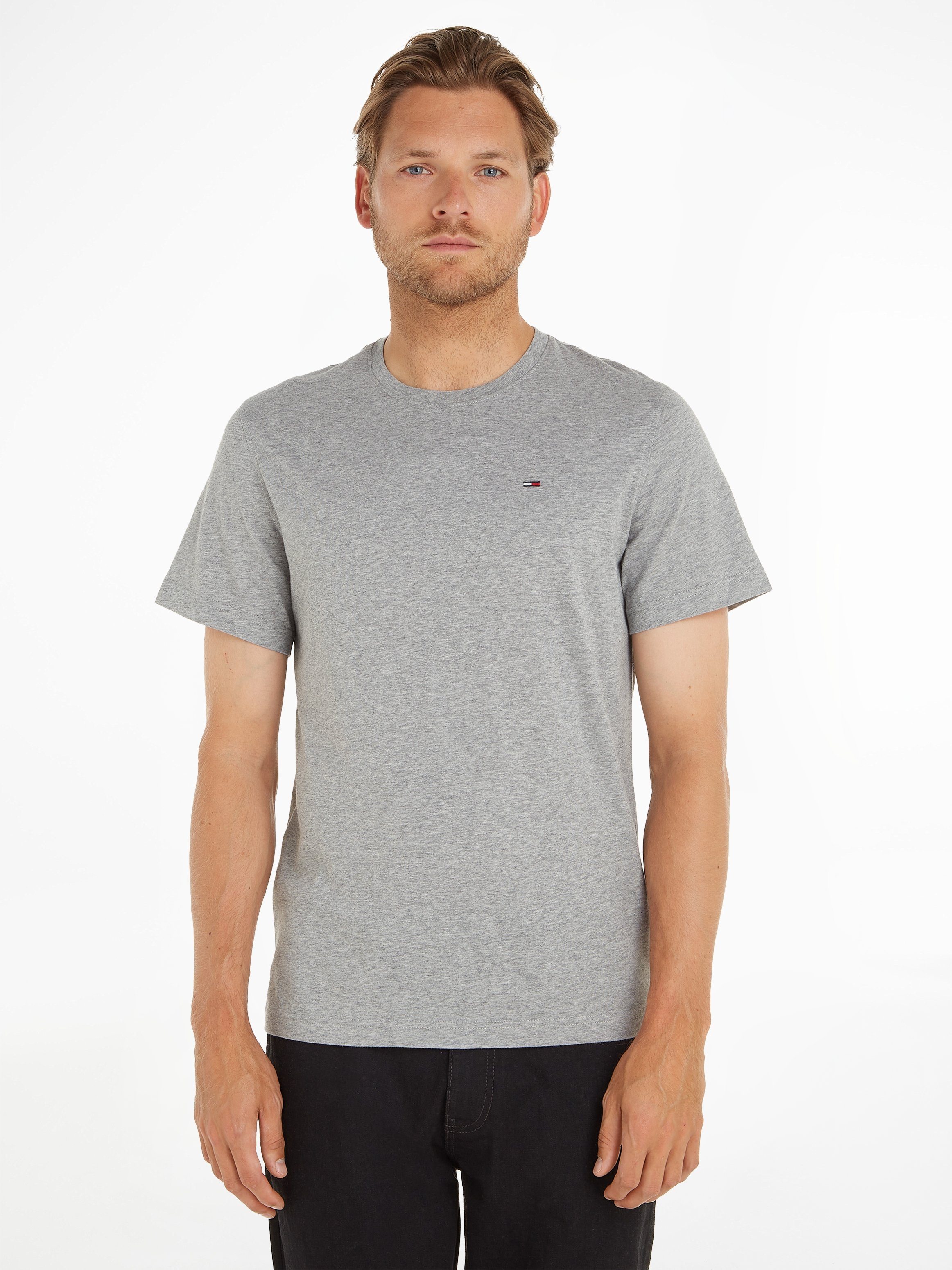 TEE mit grey Rundhalsausschnitt T-Shirt TJM SOLID lt. ESSENTIAL Jeans Tommy Fit Regular Logo-Flag und htr dezenter