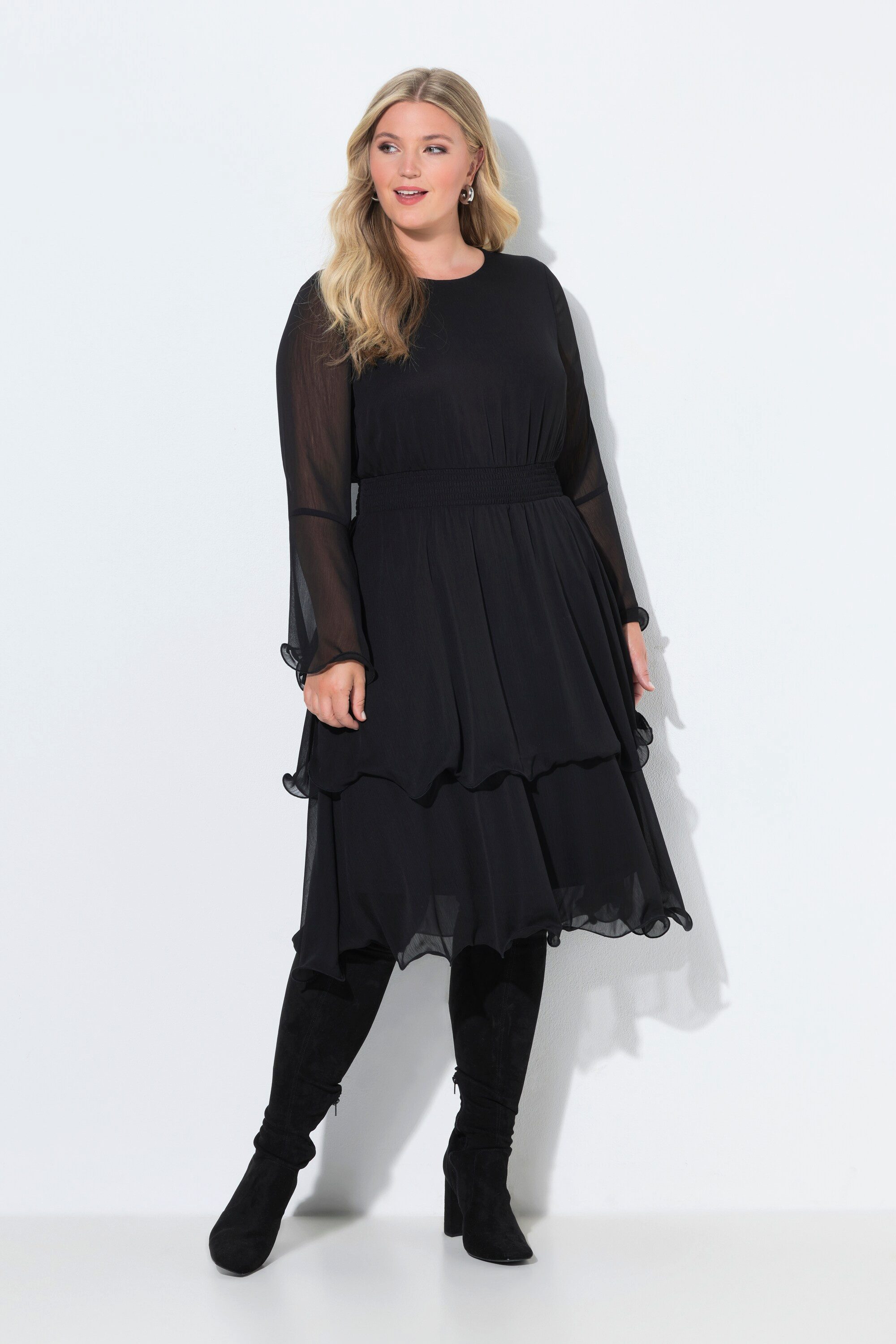 MIAMODA Midikleid Chiffonkleid A-Linie Midilänge Volants