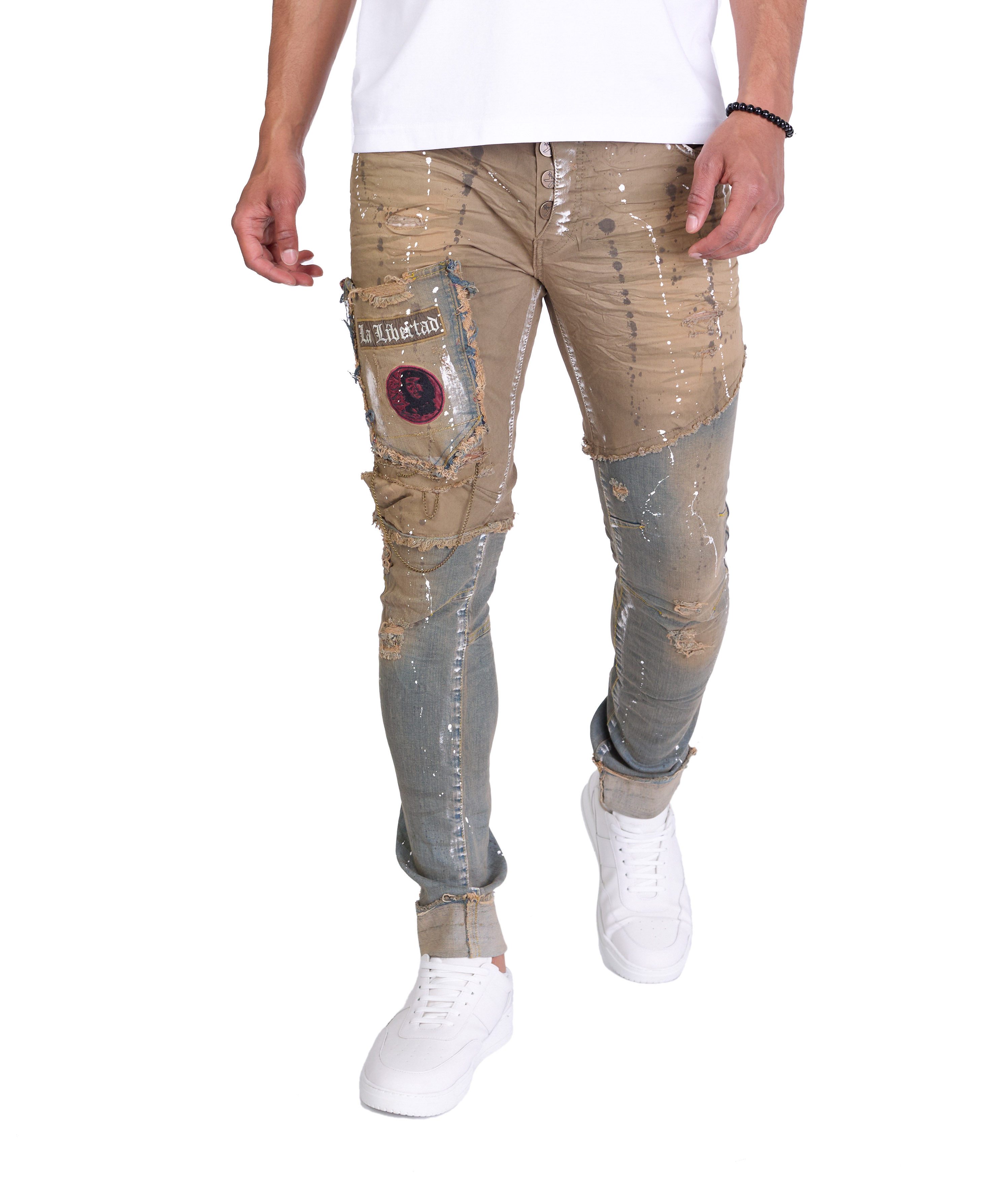 KINGZ Slim-fit-Jeans Herren Vintage Look Designer Jeans günstig online kaufen