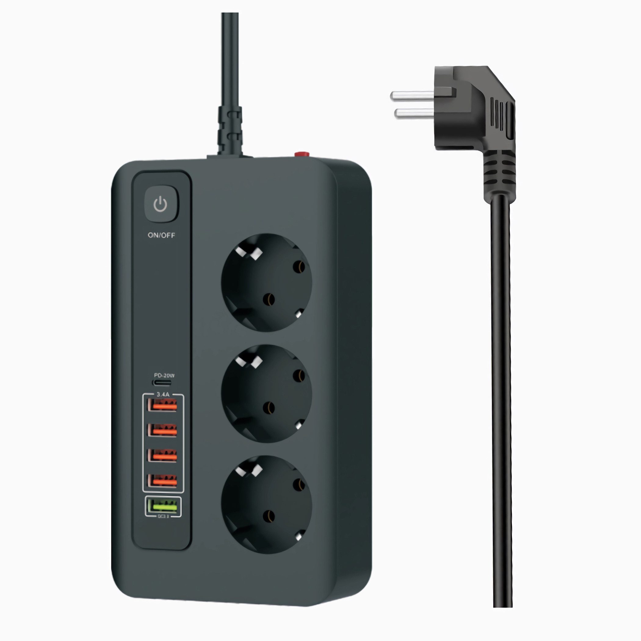 Bolwins D76C Ladegerät Steckdosenleiste Tischsteckdose Steckdose USB-A USB-C Universal-Netzteil (9-in-1 Steckdosenleiste mit 3 Schuko-Steckdosen)