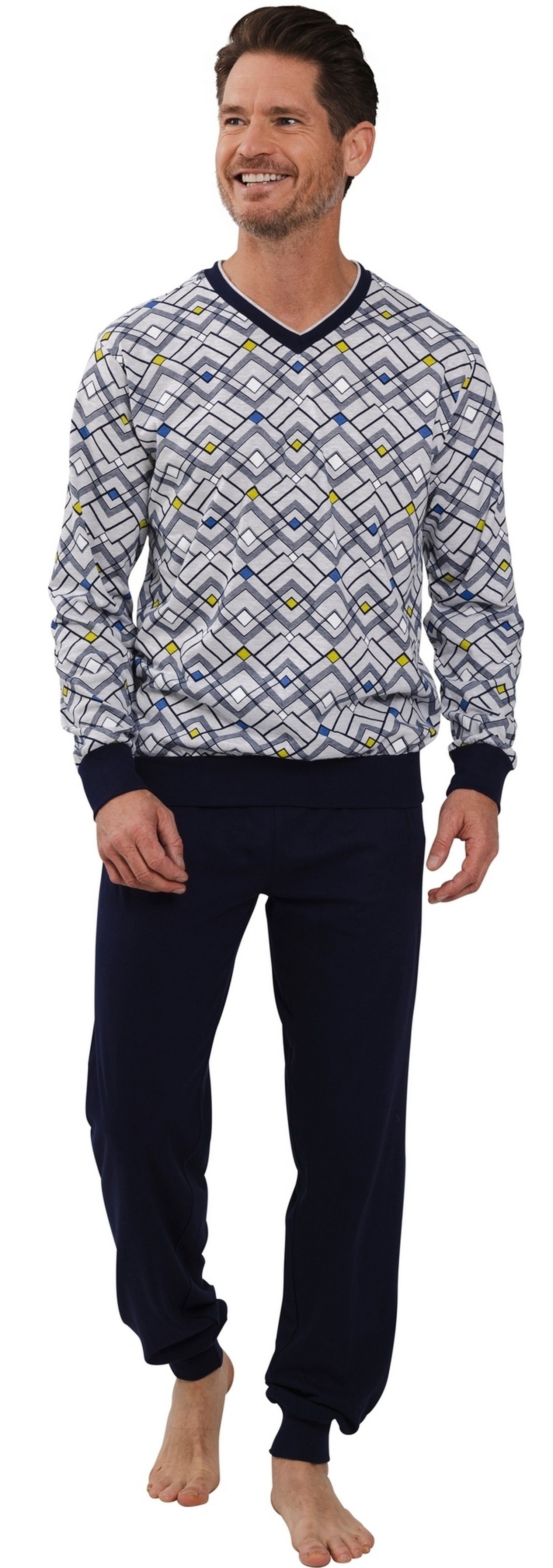 Pastunette Schlafanzug Herren Pyjama lang mit Bündchen (2 tlg) Modisches De günstig online kaufen