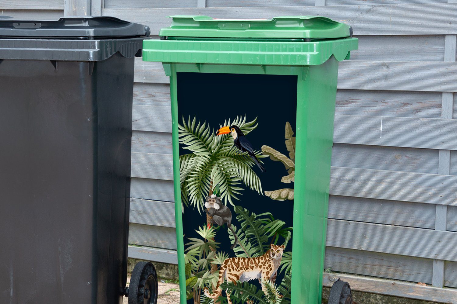 Kinder Sticker, St), - - Flamingo (1 Pflanzen Tiere Container, Abfalbehälter Zebra Wandsticker - Mülleimer-aufkleber, - Mülltonne, Dschungel MuchoWow -
