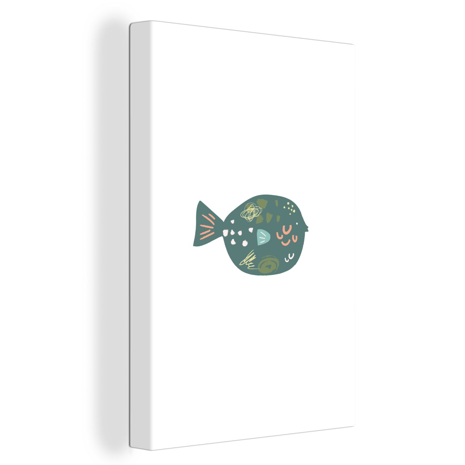 OneMillionCanvasses® Leinwandbild Pastell - Grün - Fisch, (1 St), Leinwandbild fertig bespannt inkl. Zackenaufhänger, Gemälde, 20x30 cm