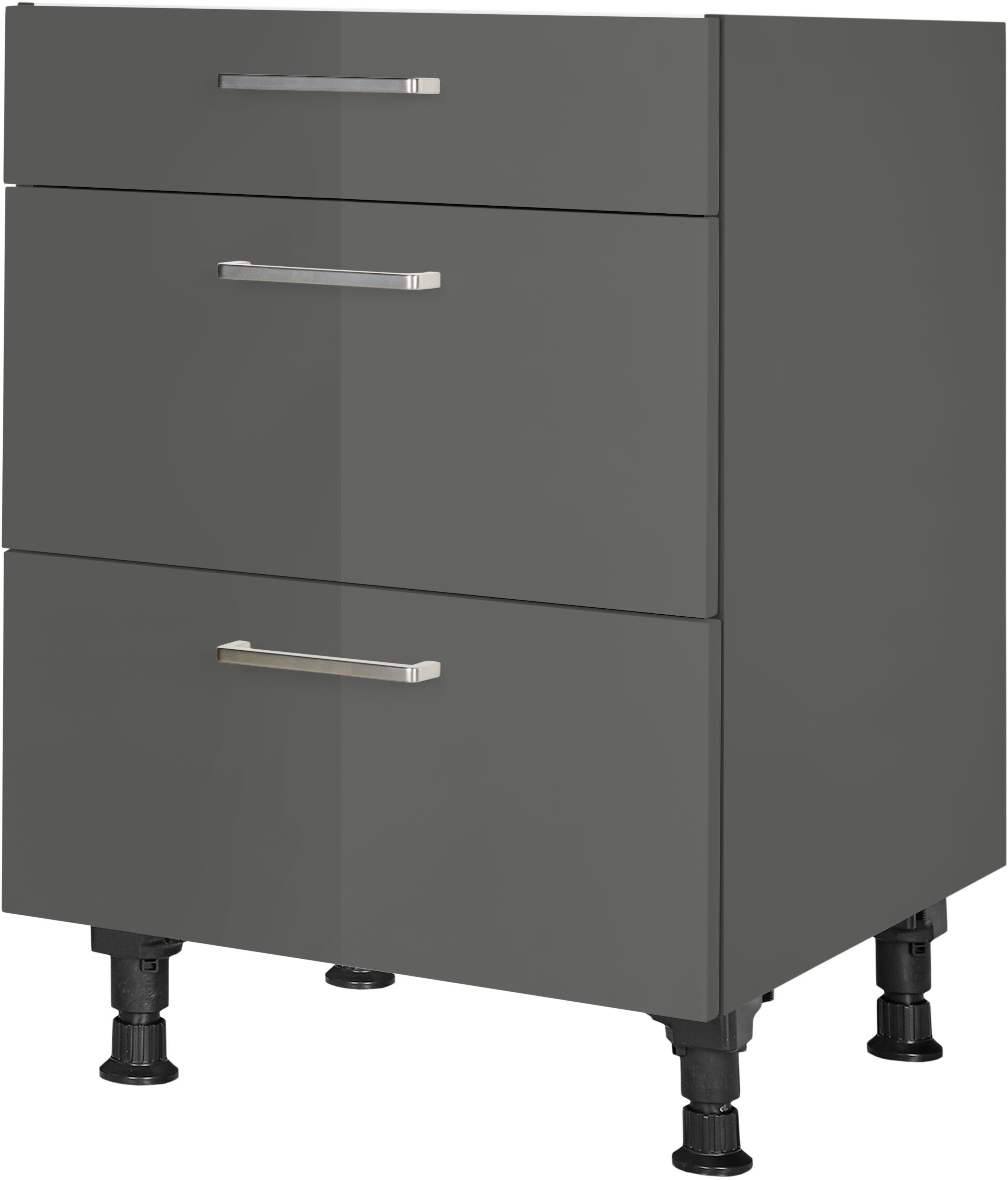 nobilia® Unterschrank "Flash", vormontiert, mit höhenverstellbaren Sockelfüßen, in den Breiten 30, 45, 60 und 90 cm, mit Schubkasten und Auszügen